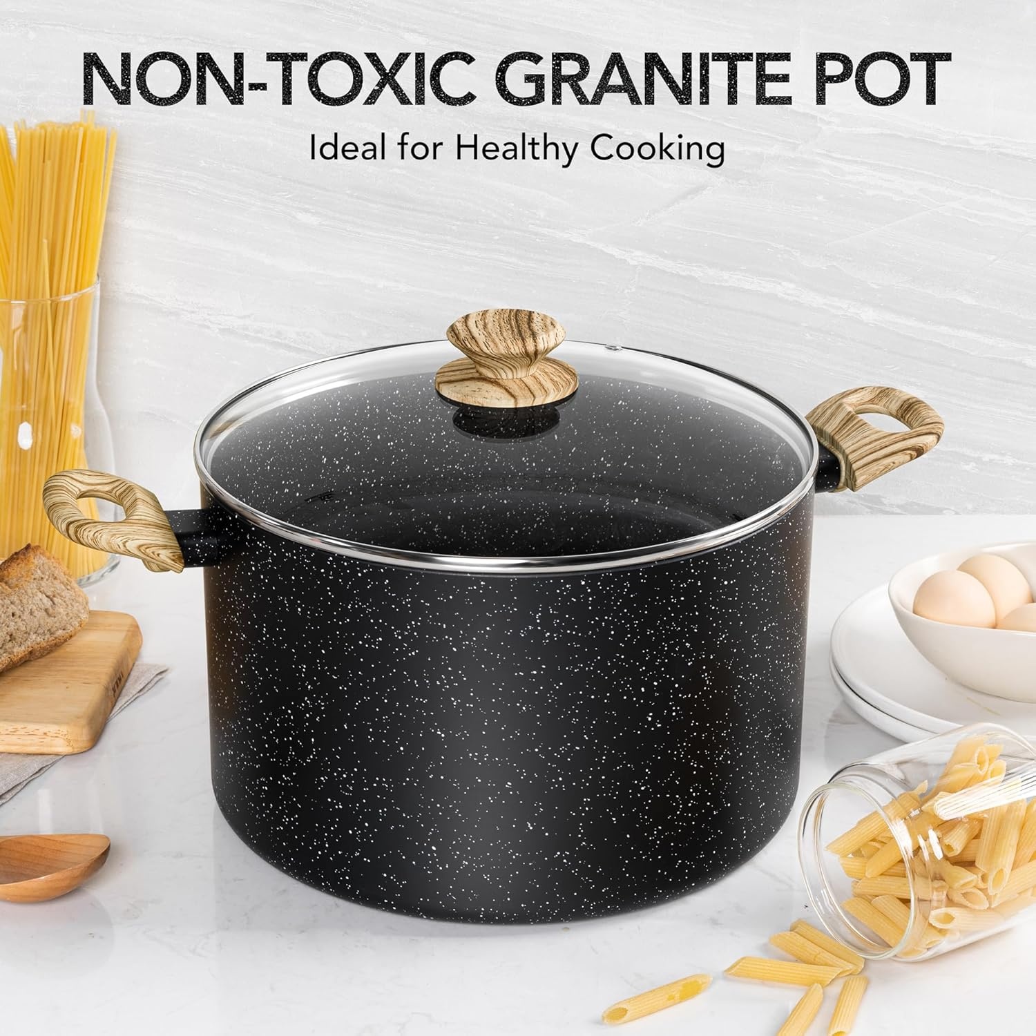 image:imageMICHELANGELO 8 Quart Stock Pot with Lid Nonstick Cooking Pots 8 Qt Soup Pot with Lid Induction Pots for Cooking Stockpot with Healthy Coating WhiteBlack