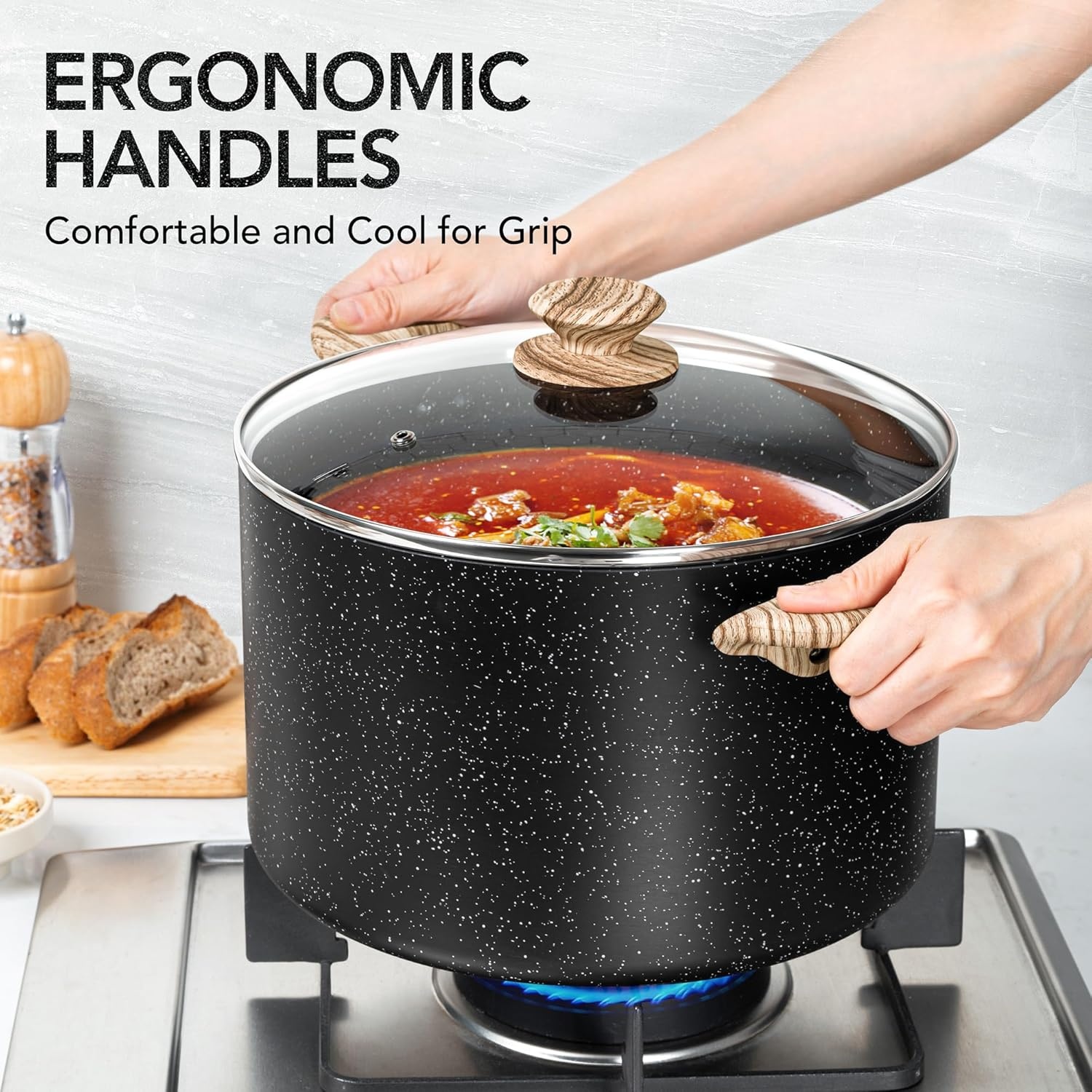 image:imageMICHELANGELO 8 Quart Stock Pot with Lid Nonstick Cooking Pots 8 Qt Soup Pot with Lid Induction Pots for Cooking Stockpot with Healthy Coating WhiteBlack