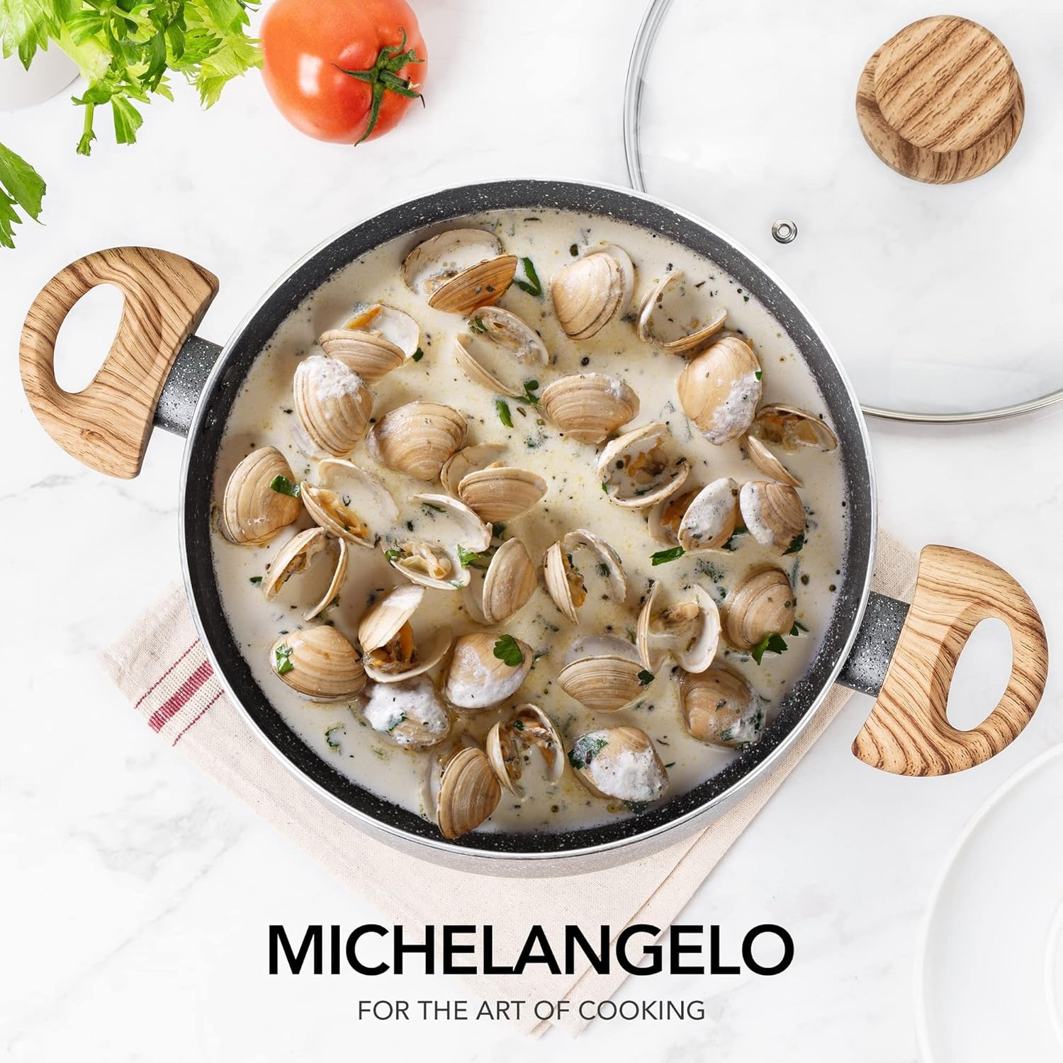 image:imageMICHELANGELO 8 Quart Stock Pot with Lid Nonstick Cooking Pots 8 Qt Soup Pot with Lid Induction Pots for Cooking Stockpot with Healthy Coating WhiteGray