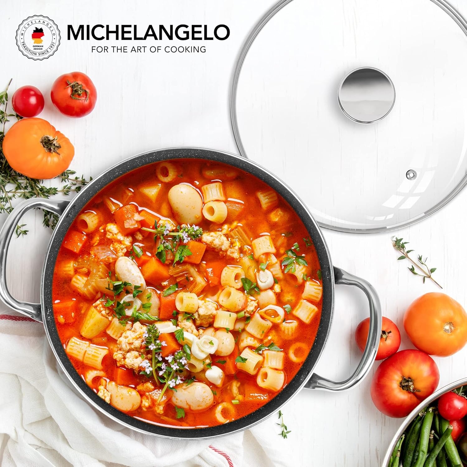 image:imageMICHELANGELO 8 Quart Stock Pot with Lid Nonstick Cooking Pots 8 Qt Soup Pot with Lid Induction Pots for Cooking Stockpot with Healthy Coating WhiteStainlessGray