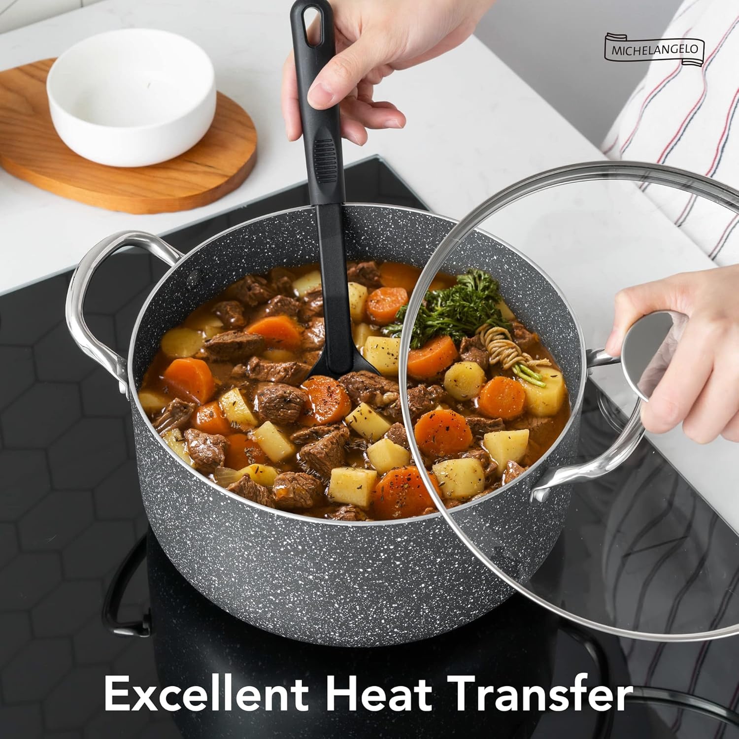 image:imageMICHELANGELO 8 Quart Stock Pot with Lid Nonstick Cooking Pots 8 Qt Soup Pot with Lid Induction Pots for Cooking Stockpot with Healthy Coating WhiteStainlessGray