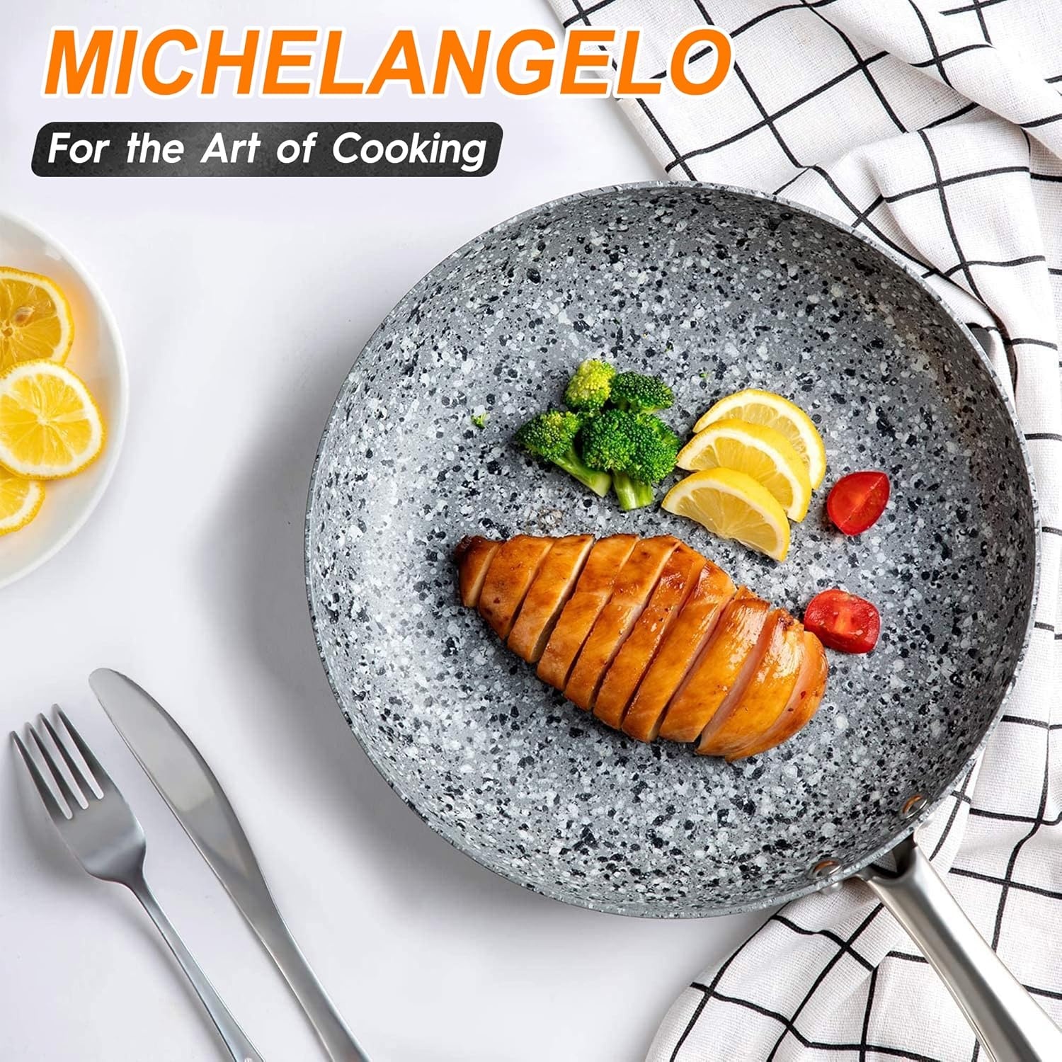 image:imageMICHELANGELO Frying Pans Set with 100 APEO amp PFOAFree Stone Non Stick Coating Granite Skillet Set Nonstick Skillets 3 Pcs89511 inch10 inch