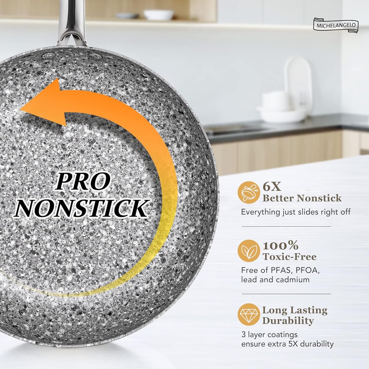 image:imageMICHELANGELO Frying Pans Set with 100 APEO amp PFOAFree Stone Non Stick Coating Granite Skillet Set Nonstick Skillets 3 Pcs89511 inch12 inch