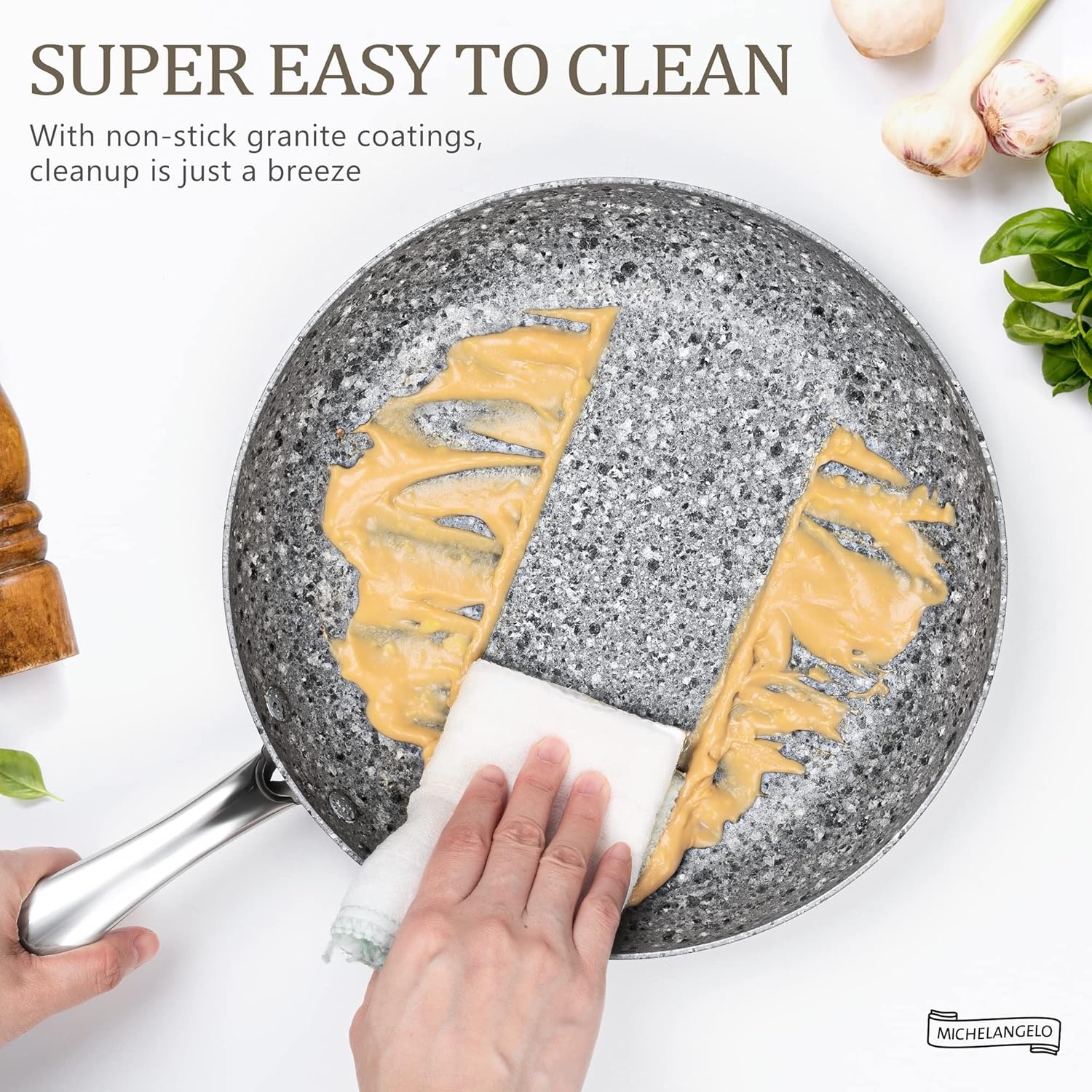 image:imageMICHELANGELO Frying Pans Set with 100 APEO amp PFOAFree Stone Non Stick Coating Granite Skillet Set Nonstick Skillets 3 Pcs89511 inch810 inch