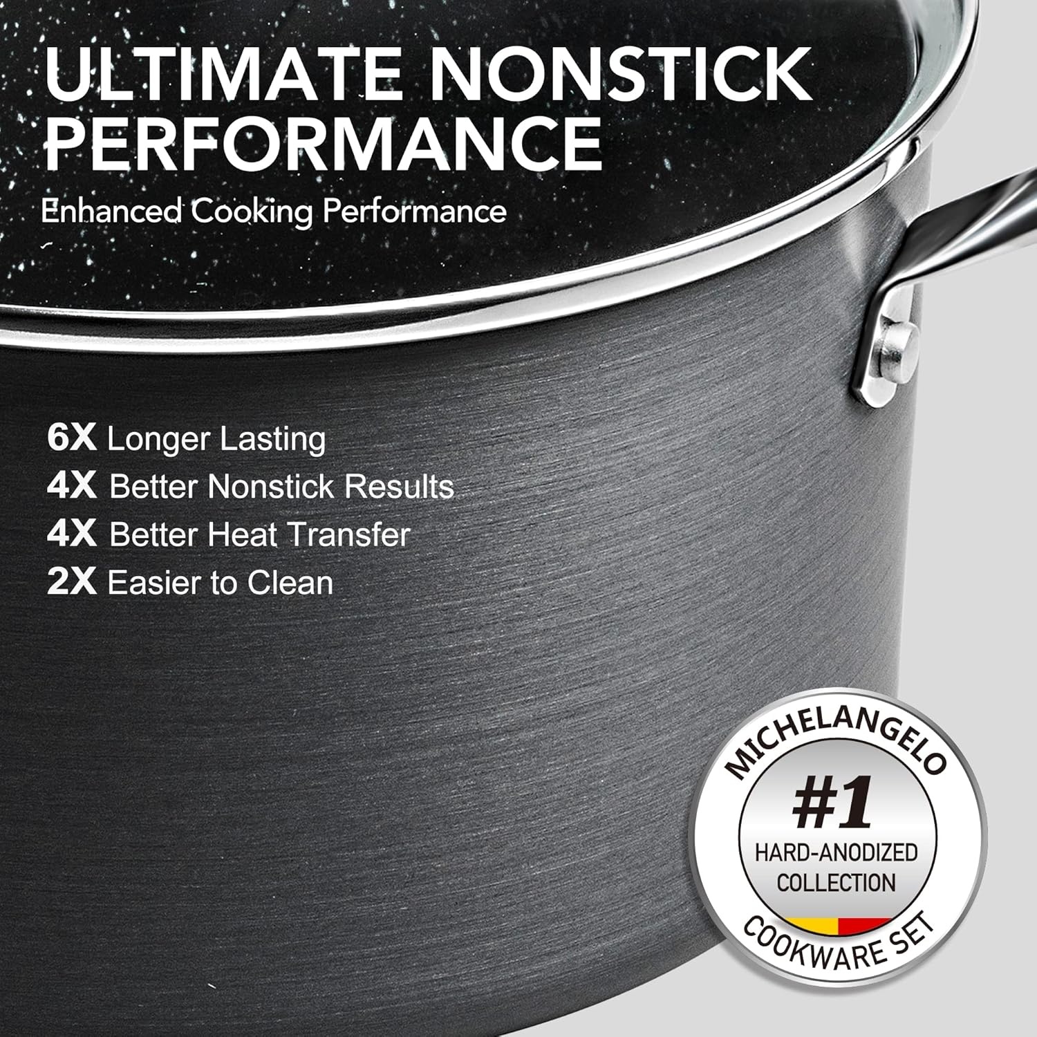 image:imageMICHELANGELO Hard Anodized Cookware Set 10 Pcs Non Stick Pots and Pans Set with Granite Interior Induction Cookware Set with Steamer InsertHard Anodized 10 pcs