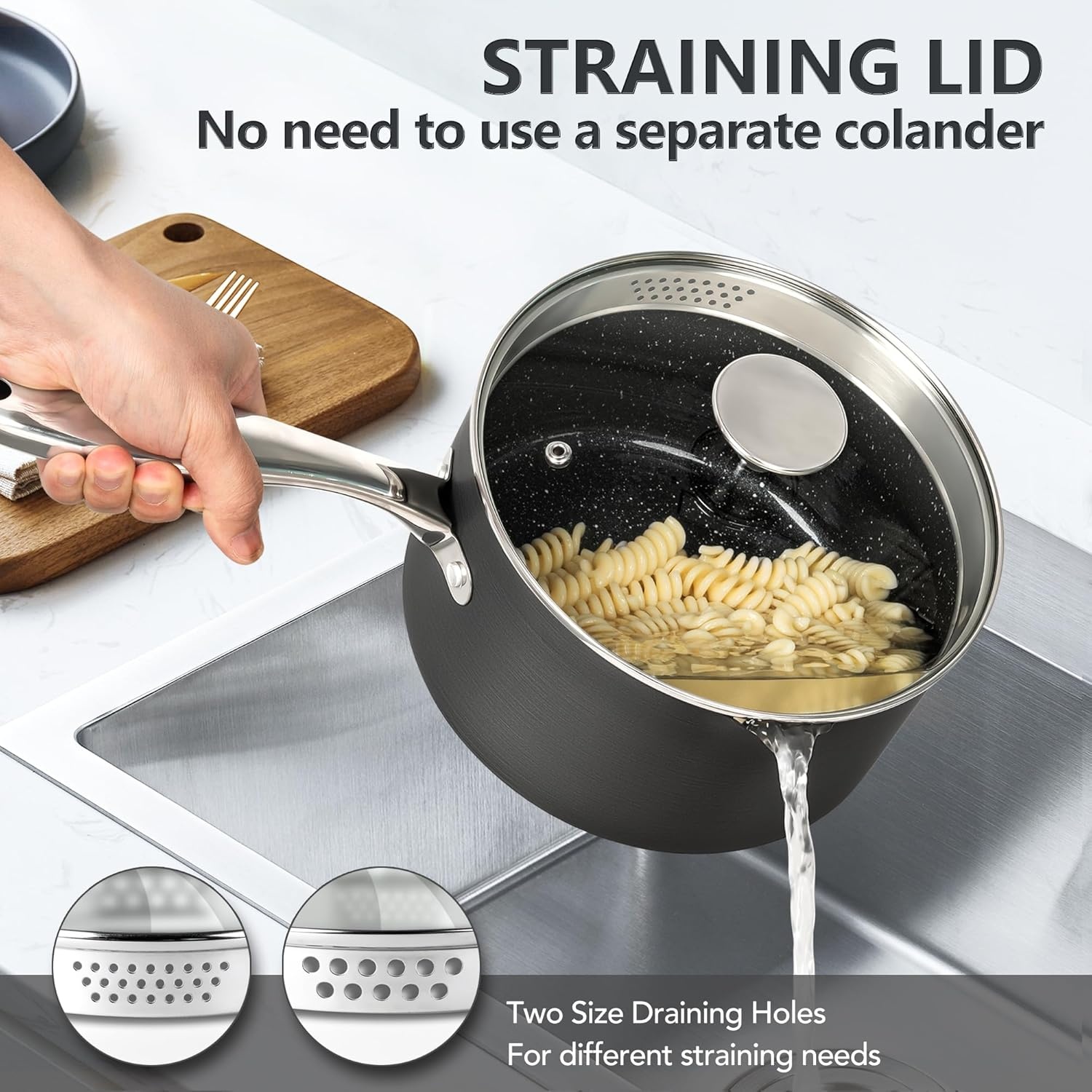 image:imageMICHELANGELO Hard Anodized Saucepan Set with Lids Nonstick Saucepan with Pour Spouts amp Strainer Lid for Easy Pour Granite Derived Coating Sauce Pot Set 15QT amp 2QT amp3QT Induction Sauce Pans153 Quarts