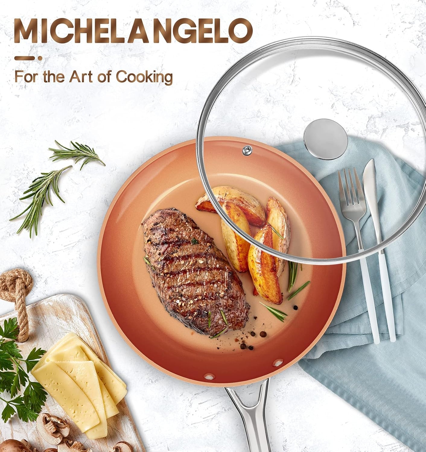image:imageMICHELANGELO Nonstick Frying Pan with Lid Hammered Copper Nonstick Pan 10 Inch Frying Pan Nonstick Skillet Induction Compatible Nonstick Fry Pan 10 Inch10 Inch