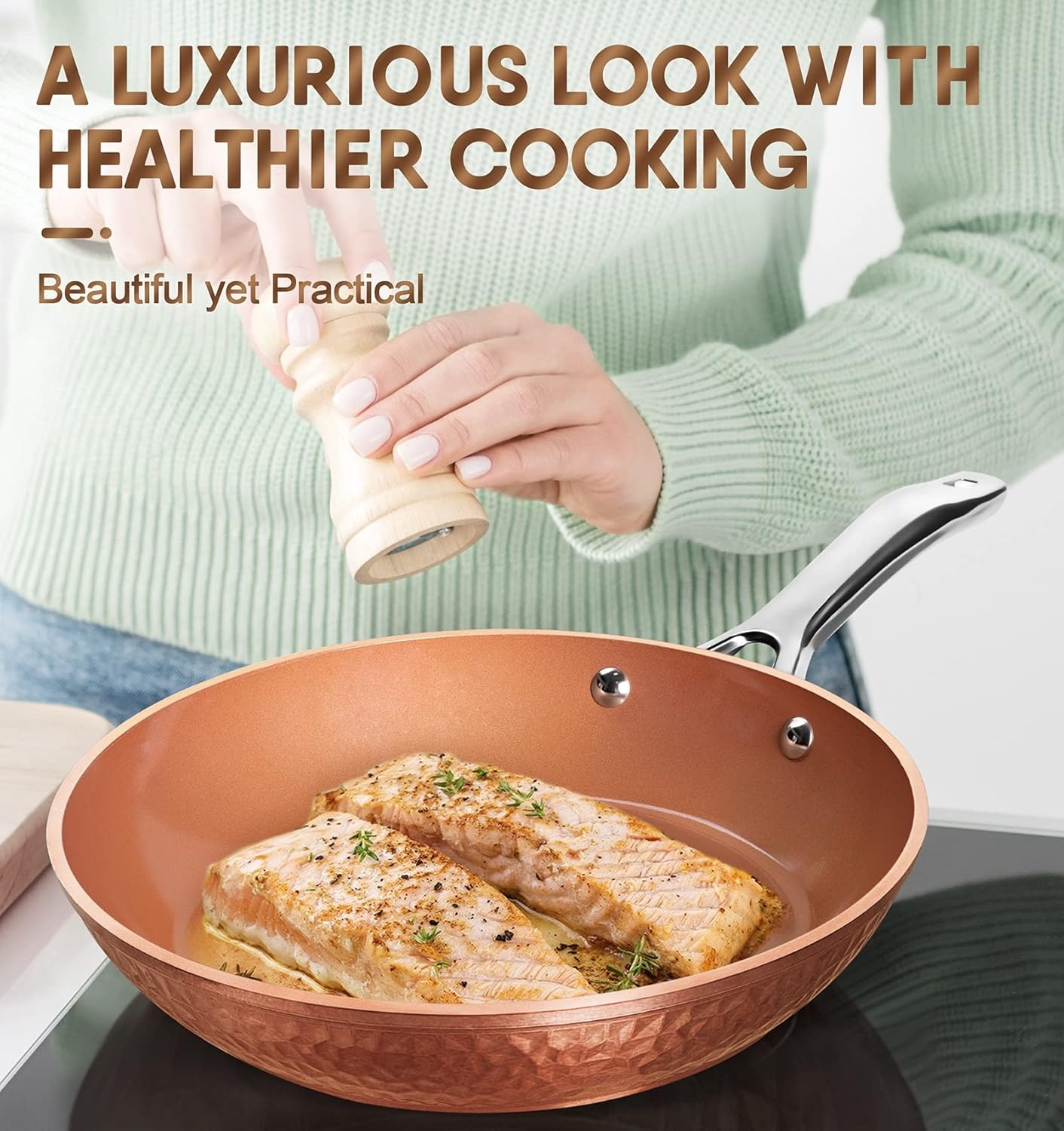 image:imageMICHELANGELO Nonstick Frying Pan with Lid Hammered Copper Nonstick Pan 10 Inch Frying Pan Nonstick Skillet Induction Compatible Nonstick Fry Pan 10 Inch10 Inch