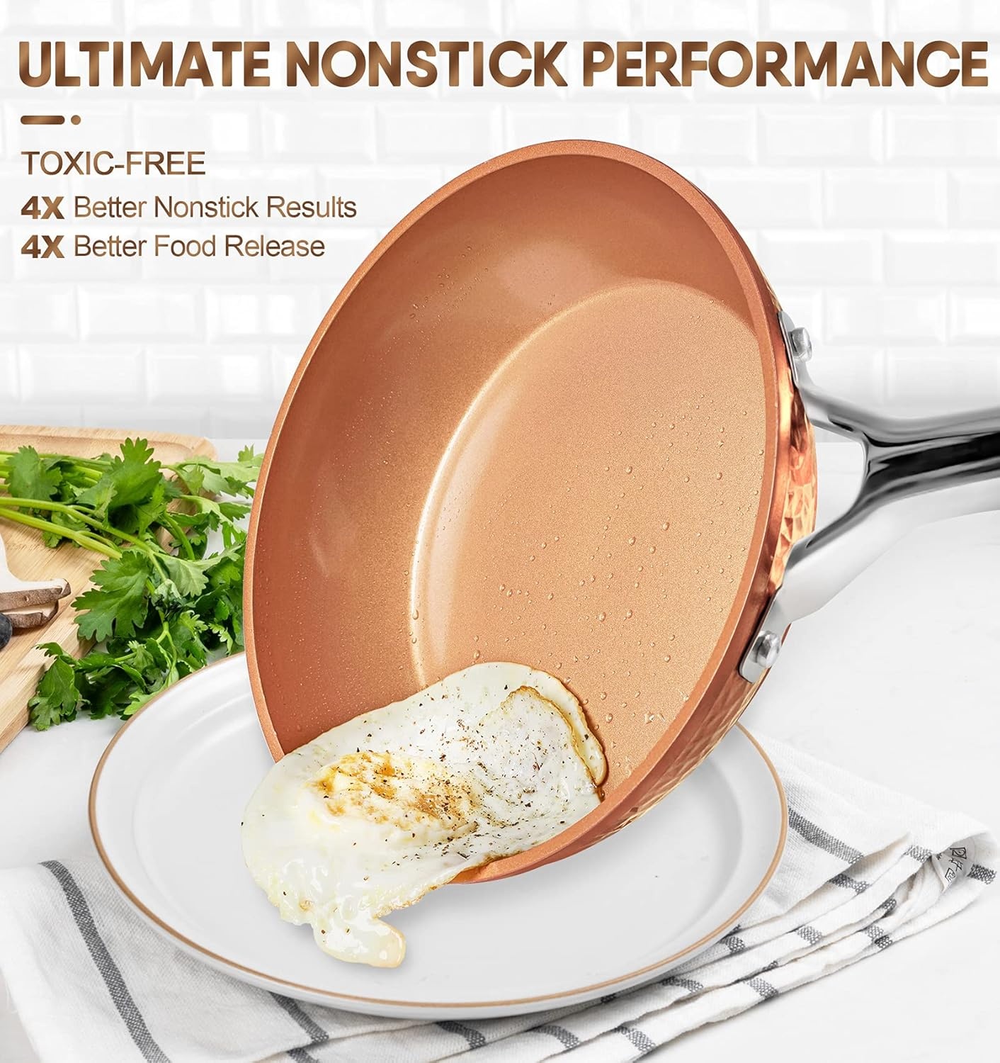 image:imageMICHELANGELO Nonstick Frying Pan with Lid Hammered Copper Nonstick Pan 10 Inch Frying Pan Nonstick Skillet Induction Compatible Nonstick Fry Pan 10 Inch10 Inch