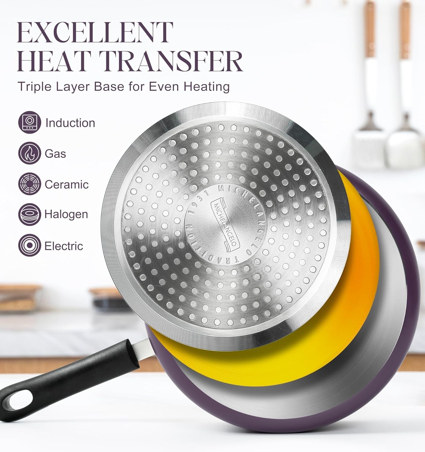 image:imageMICHELANGELO Nonstick Sauce Pan with Lid 1QT 2QT amp 3QT Ceramic Saucepan Set Copper Sauce pans NonToxic Saucepan Multipurpose Cooking Pots Set For Home Kitchen Compatible inductionPurple