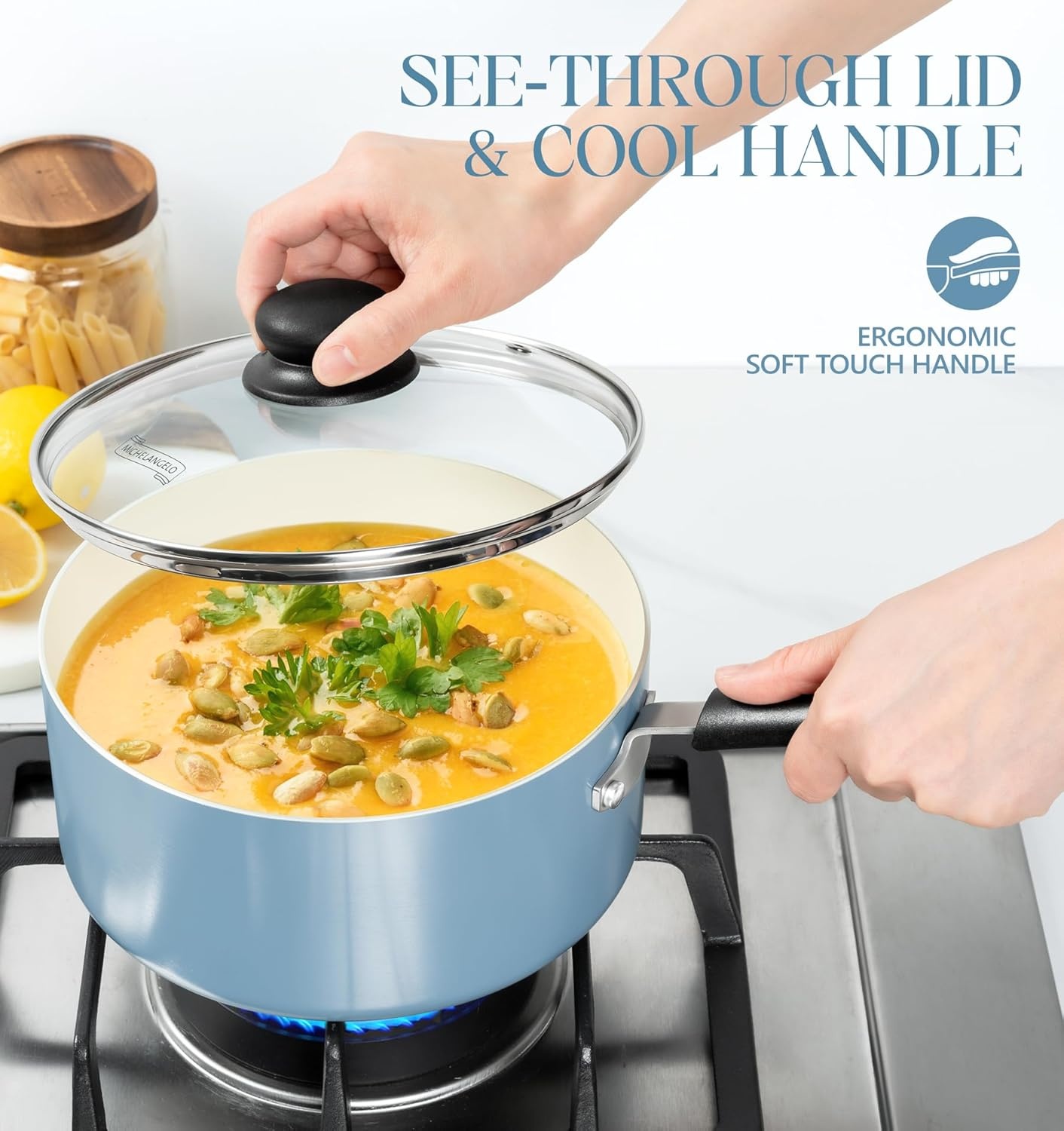 image:imageMICHELANGELO Nonstick Sauce Pan with Lid 1QT 2QT amp 3QT Ceramic Saucepan Set Copper Sauce pans NonToxic Saucepan Multipurpose Cooking Pots Set For Home Kitchen Compatible inductionBlue