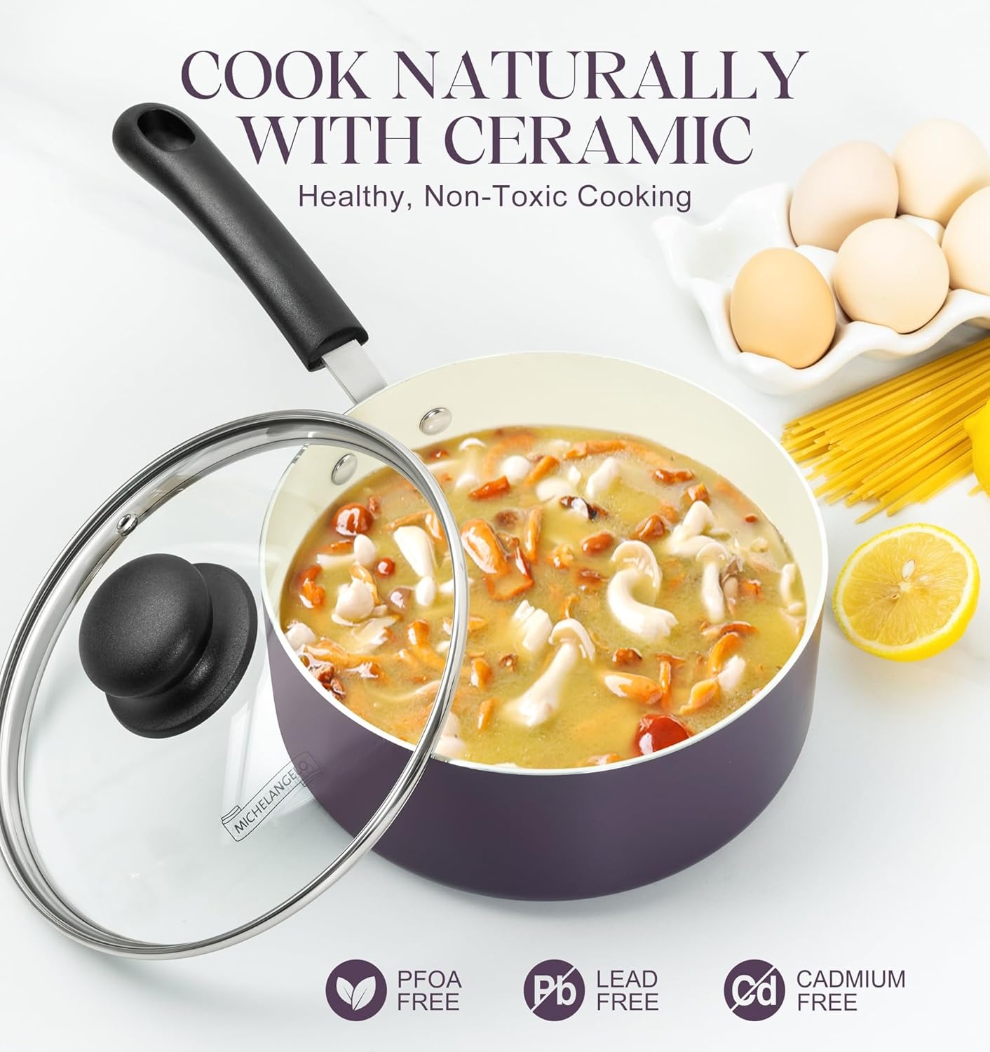 image:imageMICHELANGELO Nonstick Sauce Pan with Lid 1QT 2QT amp 3QT Ceramic Saucepan Set Copper Sauce pans NonToxic Saucepan Multipurpose Cooking Pots Set For Home Kitchen Compatible inductionPurple