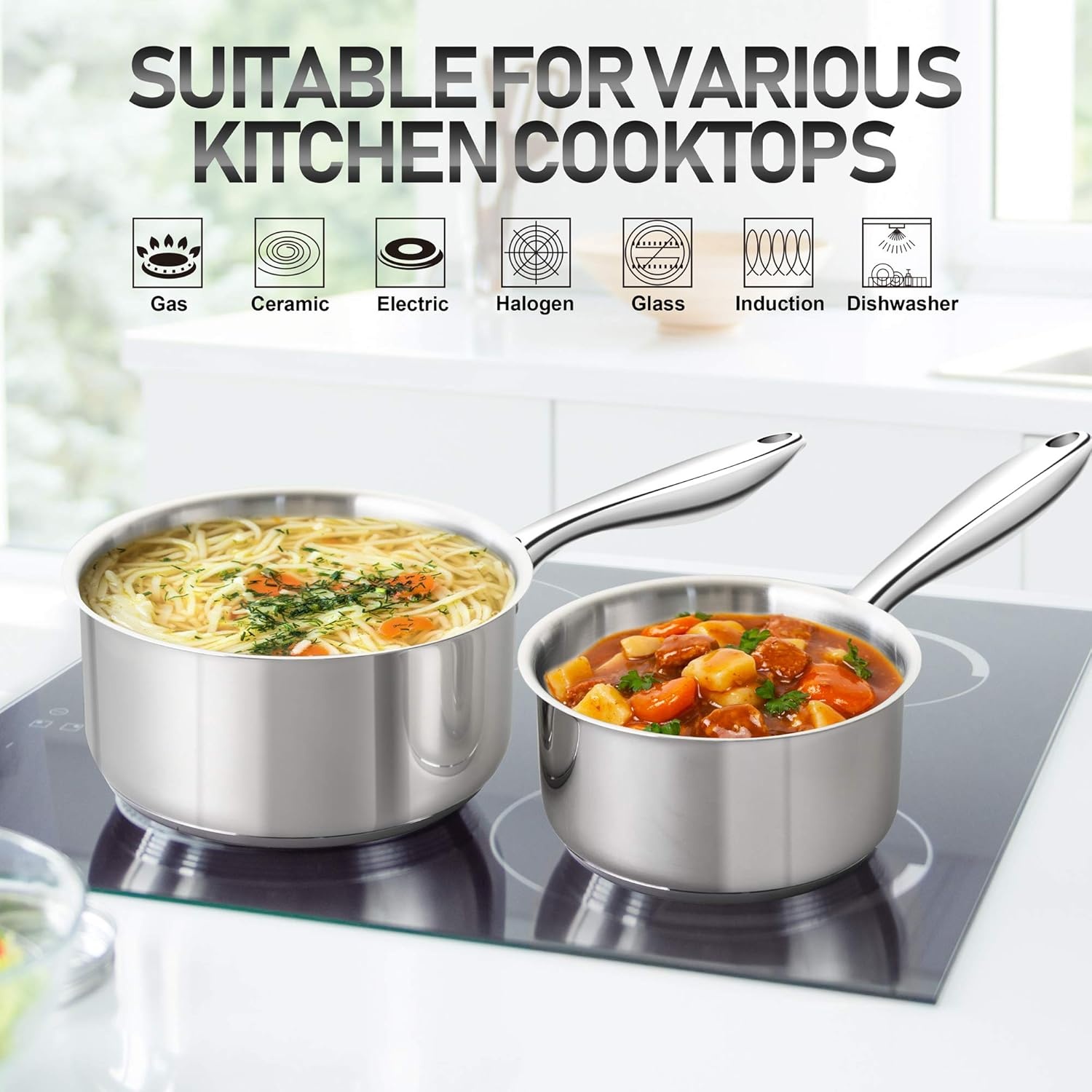 image:imageMICHELANGELO Premium Stainless Steel Saucepan Set 1Qt amp 2Qt 12 Inch Stainless Steel Frying Pan with Lid