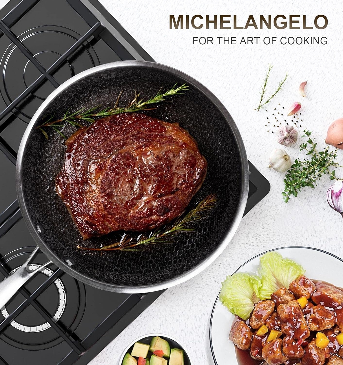image:imageMICHELANGELO Premium Stainless Steel Saucepan Set 1Qt amp 2Qt 12 Inch Stainless Steel Frying Pan with Lid
