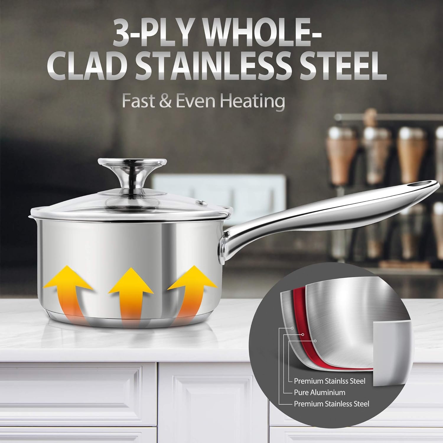 image:imageMICHELANGELO Premium Stainless Steel Saucepan Set 1Qt amp 2Qt 12 Inch Stainless Steel Frying Pan with Lid