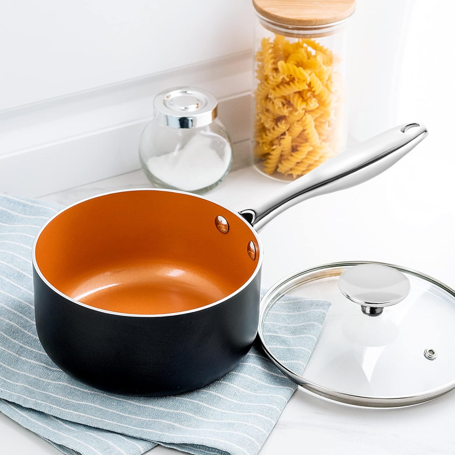 image:imageMICHELANGELO Sauce Pan Set 1 Quart amp 2 Quart amp 3 Quart Nonstick 3 Quart Saucepan with Lid