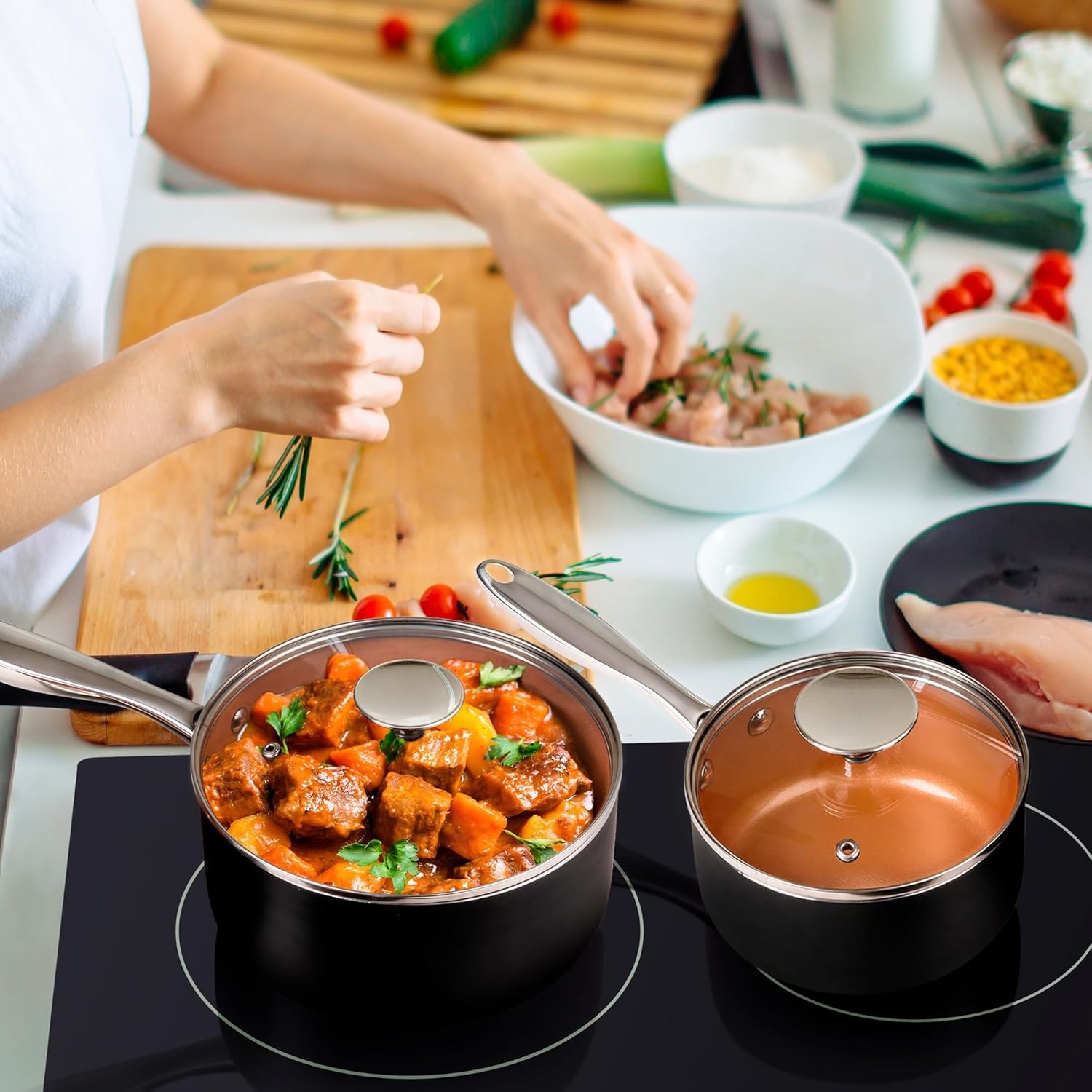 image:imageMICHELANGELO Sauce Pan Set 1 Quart amp 2 Quart amp 3 Quart Nonstick Granite Pots and Pans Set 10 Piece