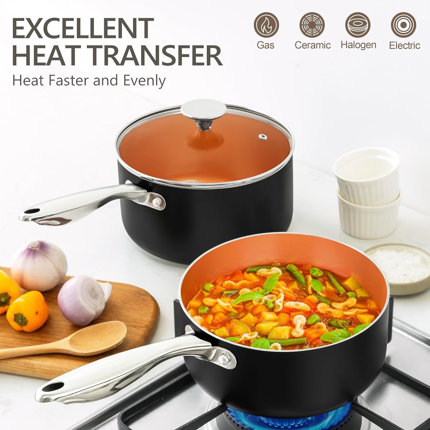 image:imageMICHELANGELO Sauce Pan Set 1 Quart amp 2 Quart amp 3 Quart Nonstick Granite Pots and Pans Set 10 Piece