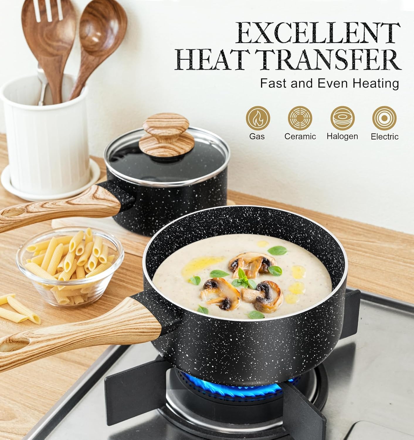 image:imageMICHELANGELO Sauce Pan with Lid 1QT2QT3QT 8 Inch Frying Pan with Nonstick Granite Coatings