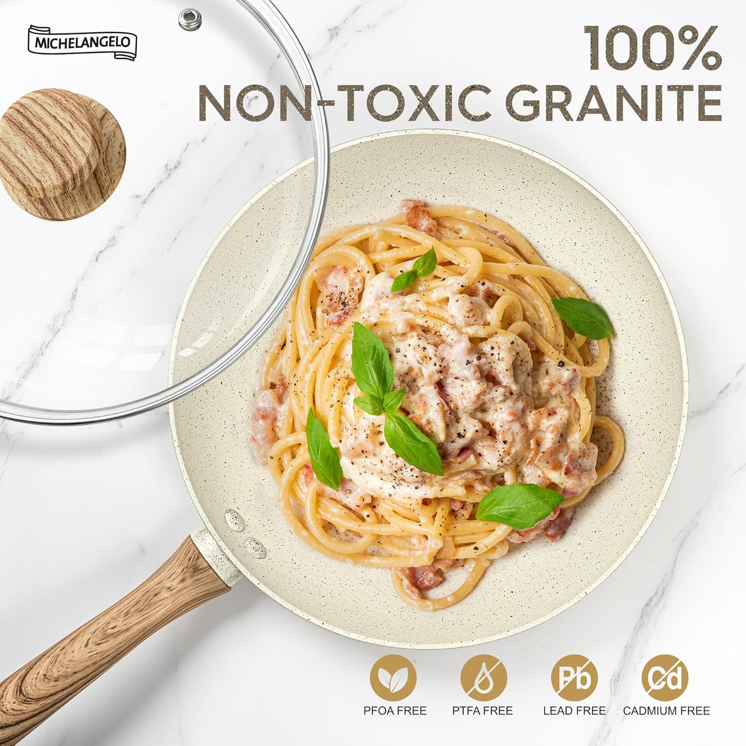 image:imageMICHELANGELO Sauce Pan with Lid 1QT2QT3QT 8 Inch Frying Pan with Nonstick Granite Coatings
