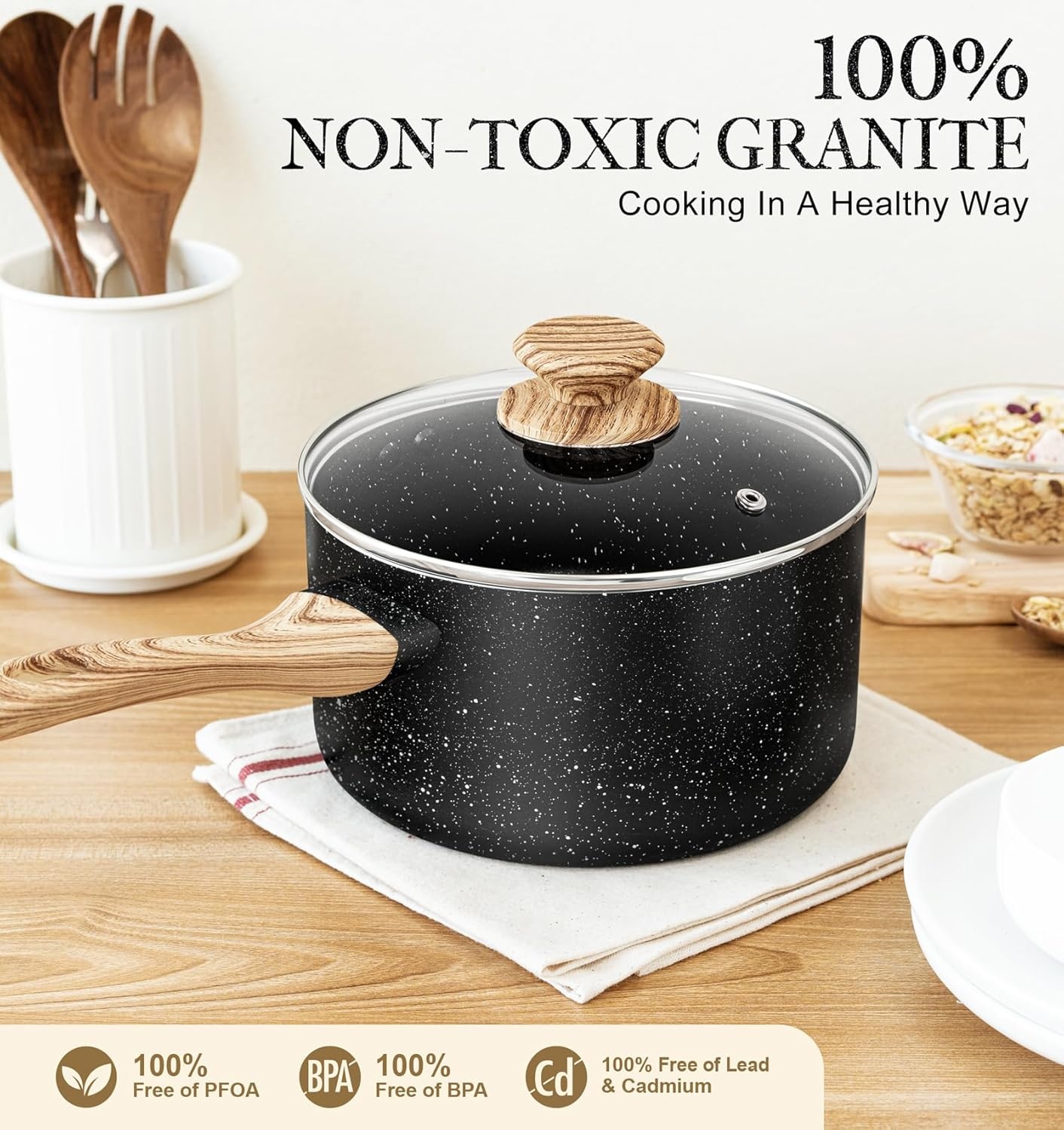 image:imageMICHELANGELO Sauce Pan with Lid 3 Quart 10 Inch Frying Pan with Nonstick Granite Coatings