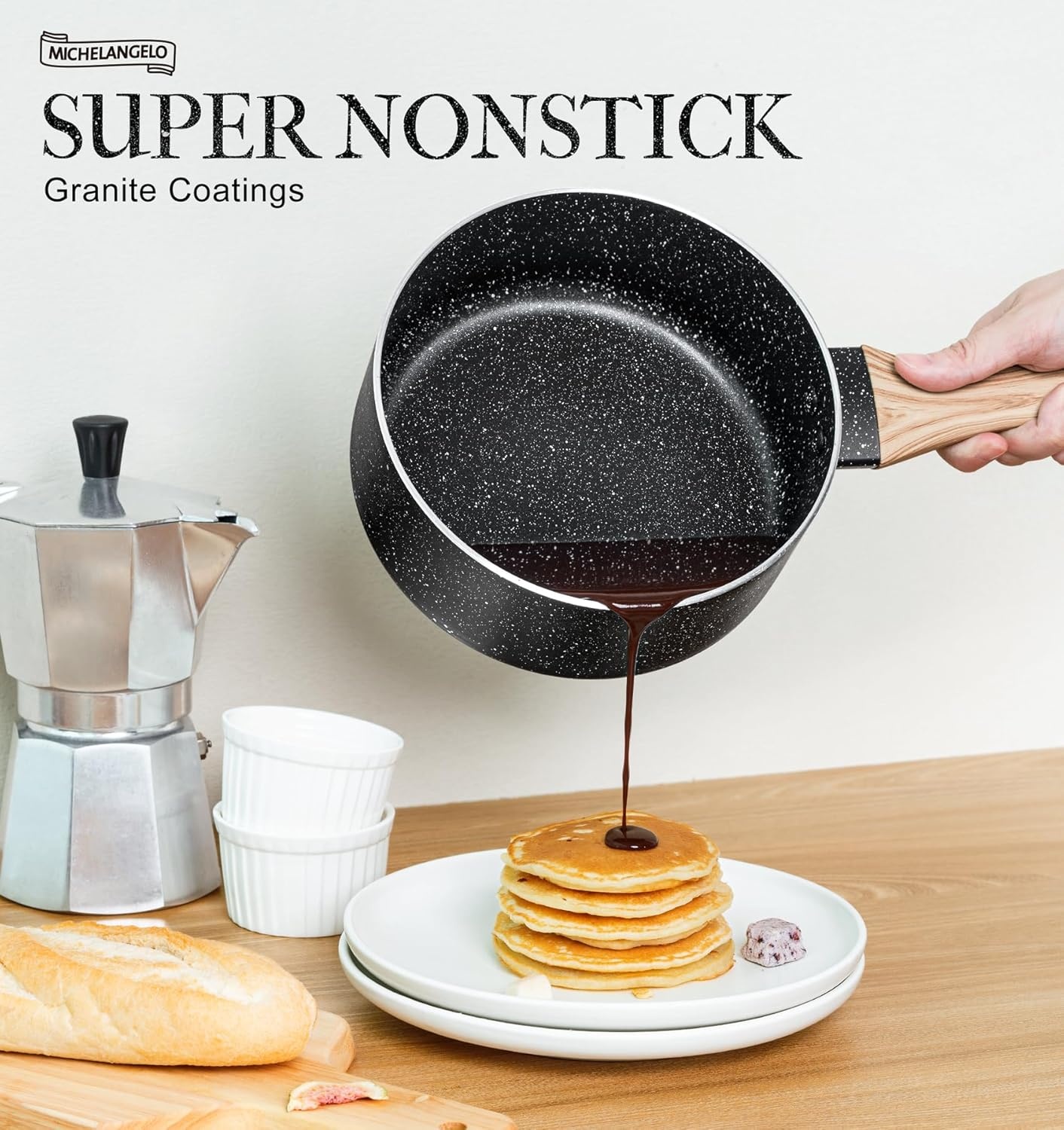 image:imageMICHELANGELO Sauce Pan with Lid 3 Quart 8 Inch Frying Pan with Nonstick Granite Coatings