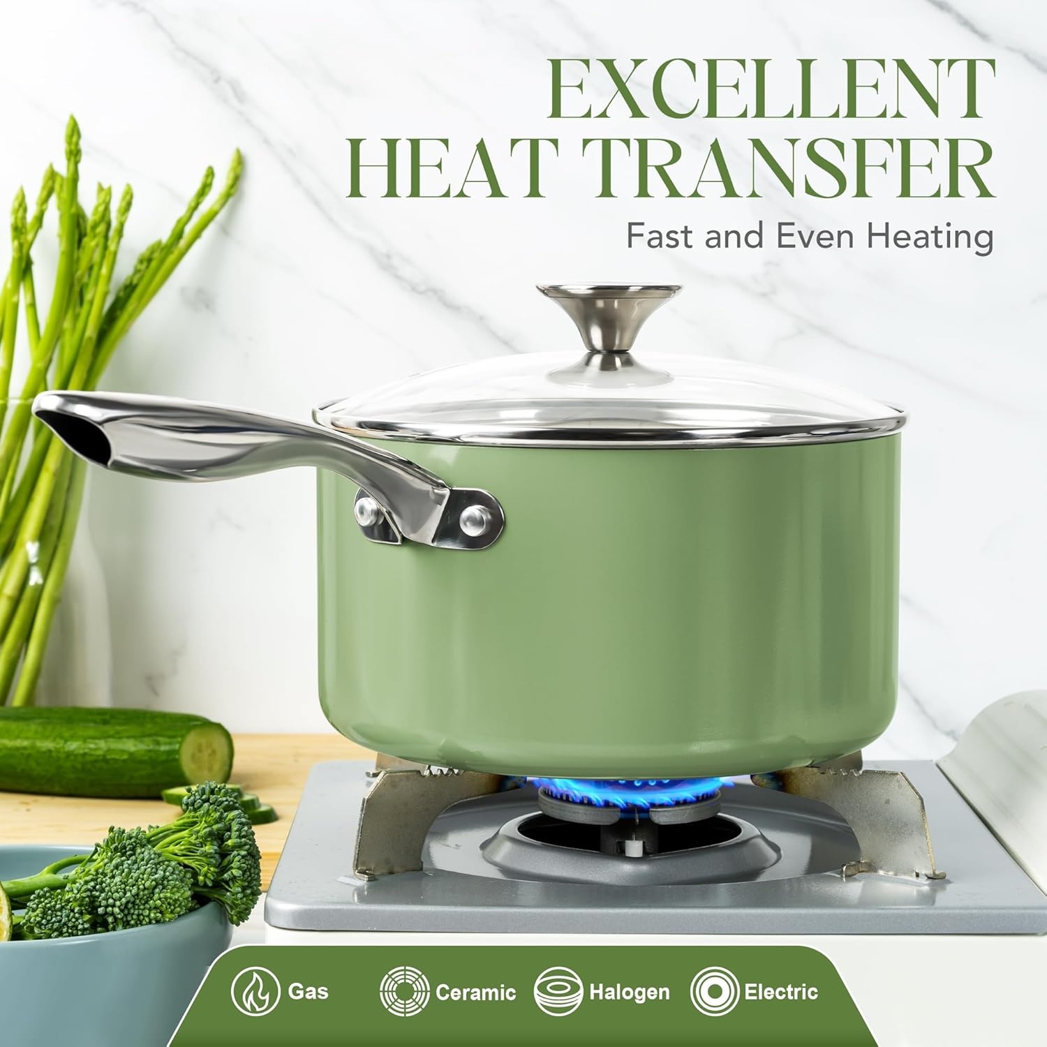 image:imageMICHELANGELO Sauce Pan with Lid Non Stick Saucepan Set of 31Qt amp 2Qt amp 3Qt Small Pots for Cooking Ceramic Saucepan NonToxic ScratchResistant Oven Safe Natural GreenNatural Green