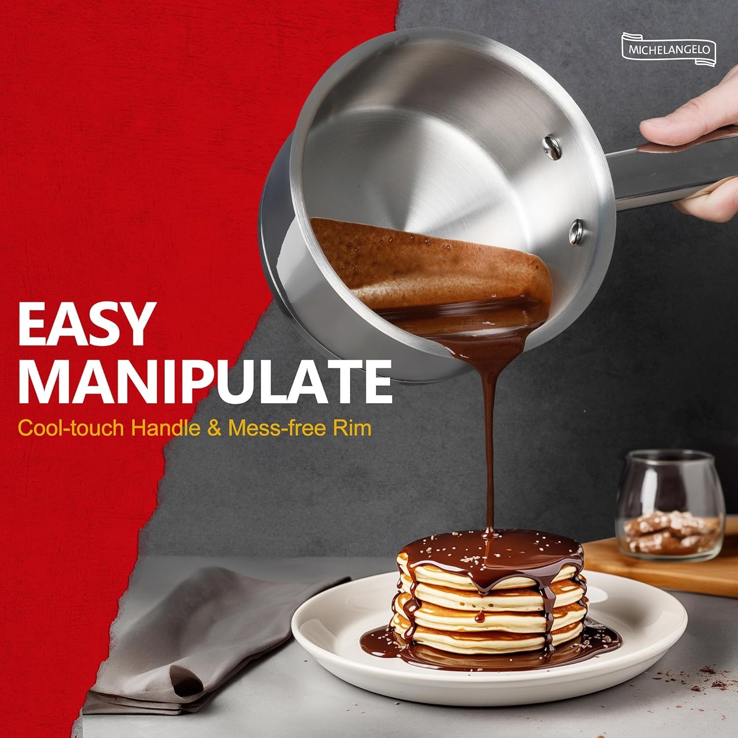 image:imageMICHELANGELO Saucepan Set 3 Sizes Stainless Steel Sauce Pan with Lid TriPly Bottom Sauce Pot Set Nonstick Saucepan Induction Compatible 1QT amp 2QT amp3QT123qt
