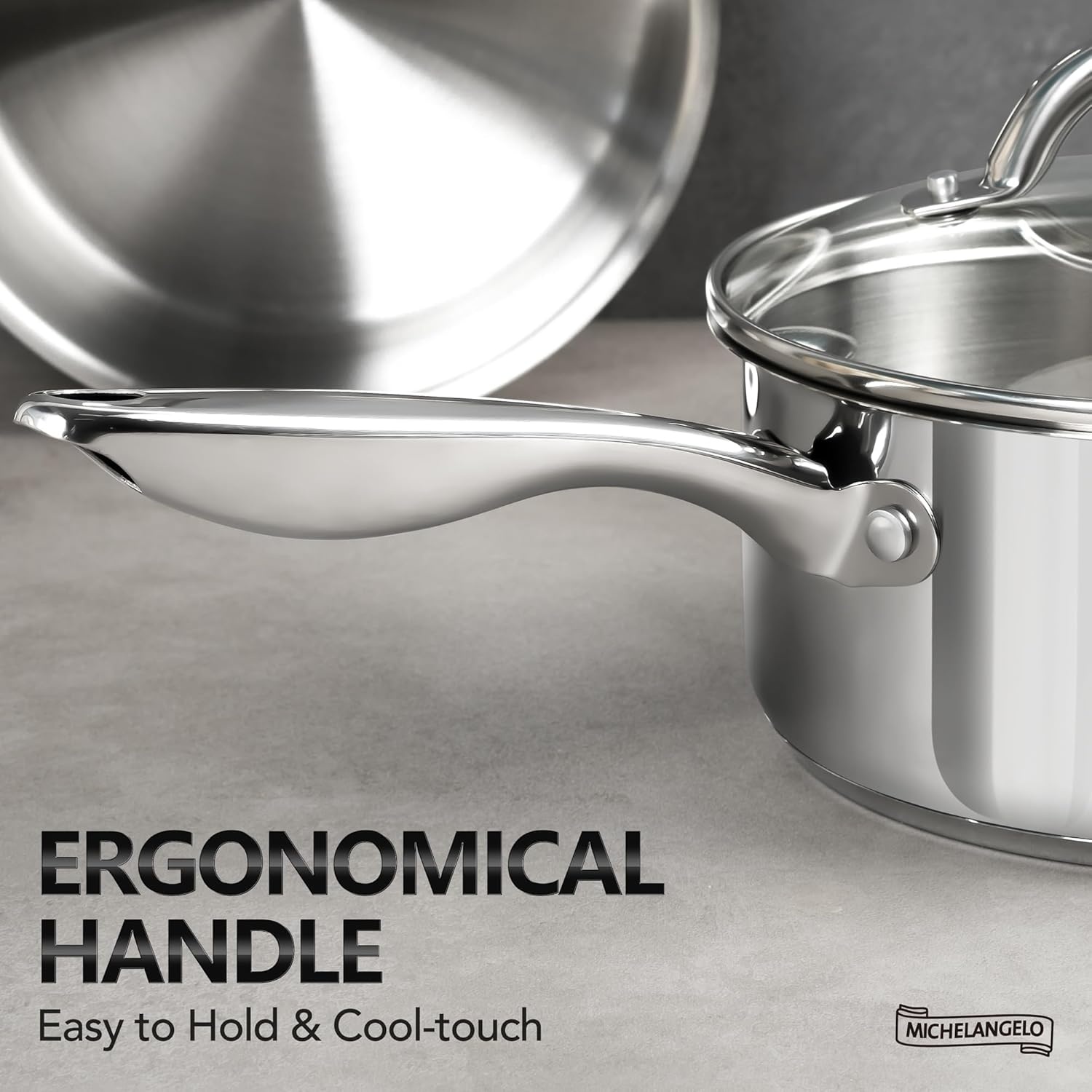image:imageMICHELANGELO Saucepan Set 6pc 1810 Stainless Steel Sauce Pan with Lid TriPly Bottom Sauce Pot Set Nonstick Saucepan Induction Compatible 1QT amp 2QT amp3QTTriPly Bottom