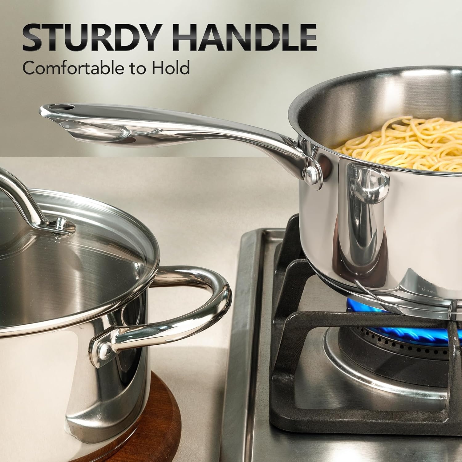 image:imageMICHELANGELO Saucepan Set 6pc 1810 Stainless Steel Sauce Pan with Lid TriPly Bottom Sauce Pot Set Nonstick Saucepan Induction Compatible 1QT amp 2QT amp3QTTriPly Bottom