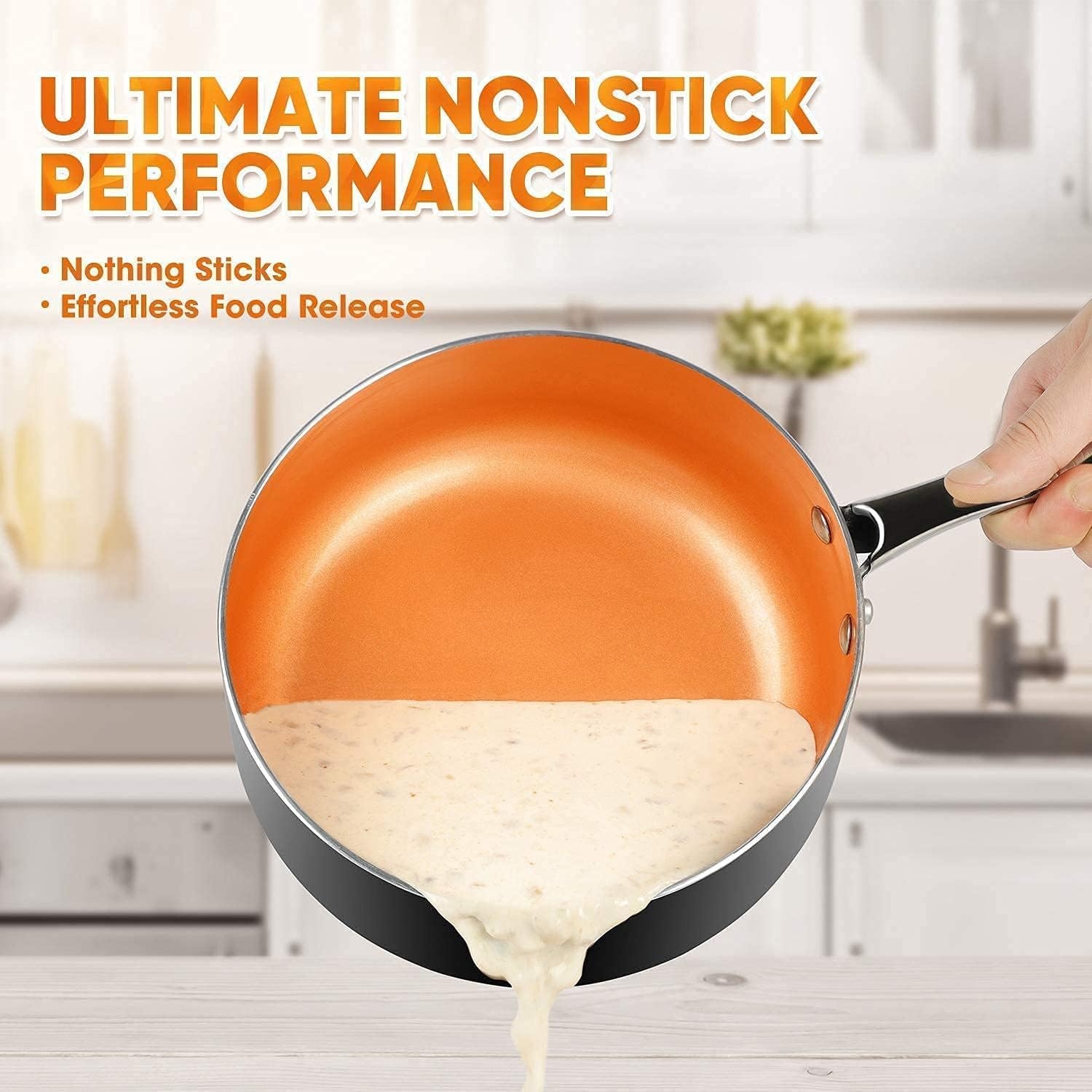 image:imageMICHELANGELO Saucepan Set with Lid Nonstick 1Qt amp 2Qt 3QT Copper Sauce Pan Set with Lid Small Pot with Lid Ceramic Nonstick Saucepan Set Small Sauce Pots Copper Pot Set