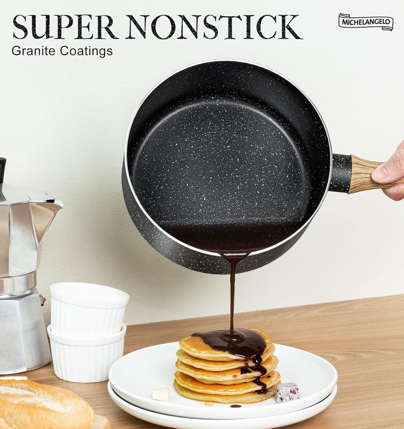 image:imageMICHELANGELO Saucepan Set with Lid Nonstick Sauce Pan Sets with Granite Coatings NonToxic Sauce Pot Sets of 3 Induction Compatible 1Qt 2Qt amp 3Qt WhiteBlack