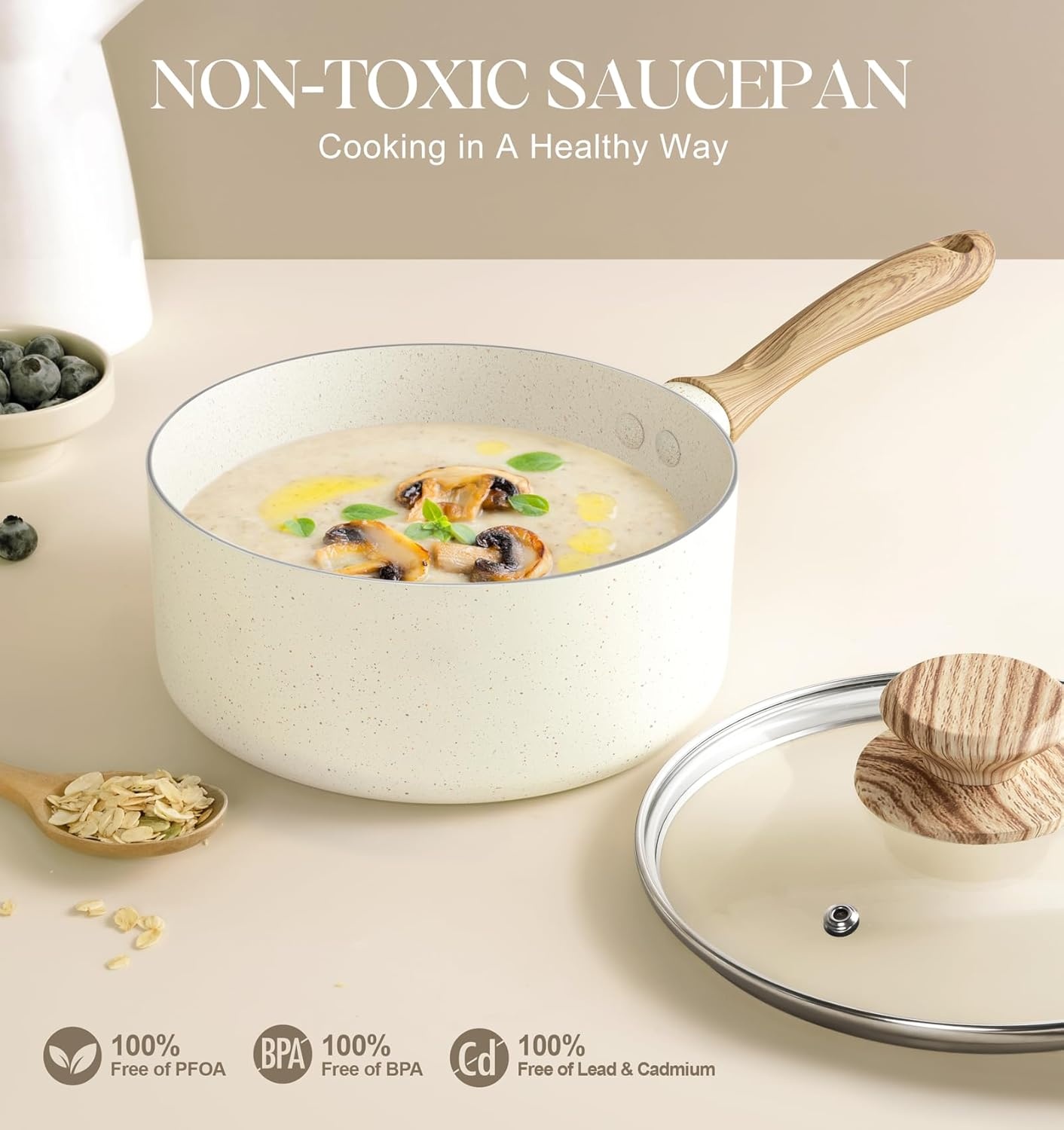 image:imageMICHELANGELO Saucepan Set with Lid Nonstick Sauce Pan Sets with Granite Coatings NonToxic Sauce Pot Sets of 3 Induction Compatible 1Qt 2Qt amp 3Qt WhiteWhite