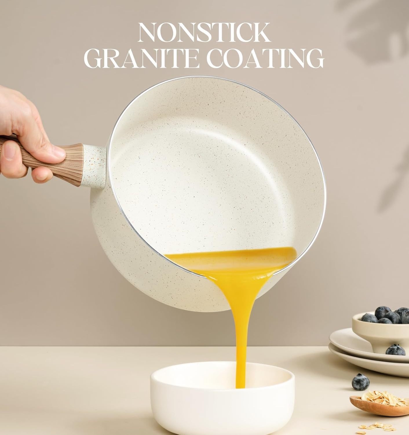 image:imageMICHELANGELO Saucepan Set with Lid Nonstick Sauce Pan Sets with Granite Coatings NonToxic Sauce Pot Sets of 3 Induction Compatible 1Qt 2Qt amp 3Qt WhiteWhite