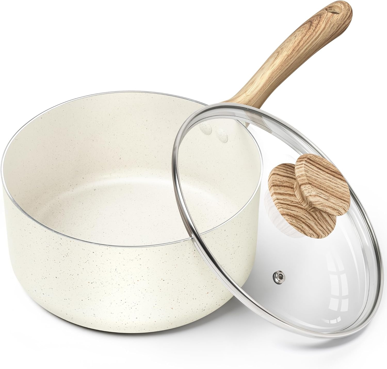 image:imageMICHELANGELO Saucepan Set with Lid Nonstick Sauce Pan Sets with Granite Coatings NonToxic Sauce Pot Sets of 3 Induction Compatible 1Qt 2Qt amp 3Qt WhiteWhite