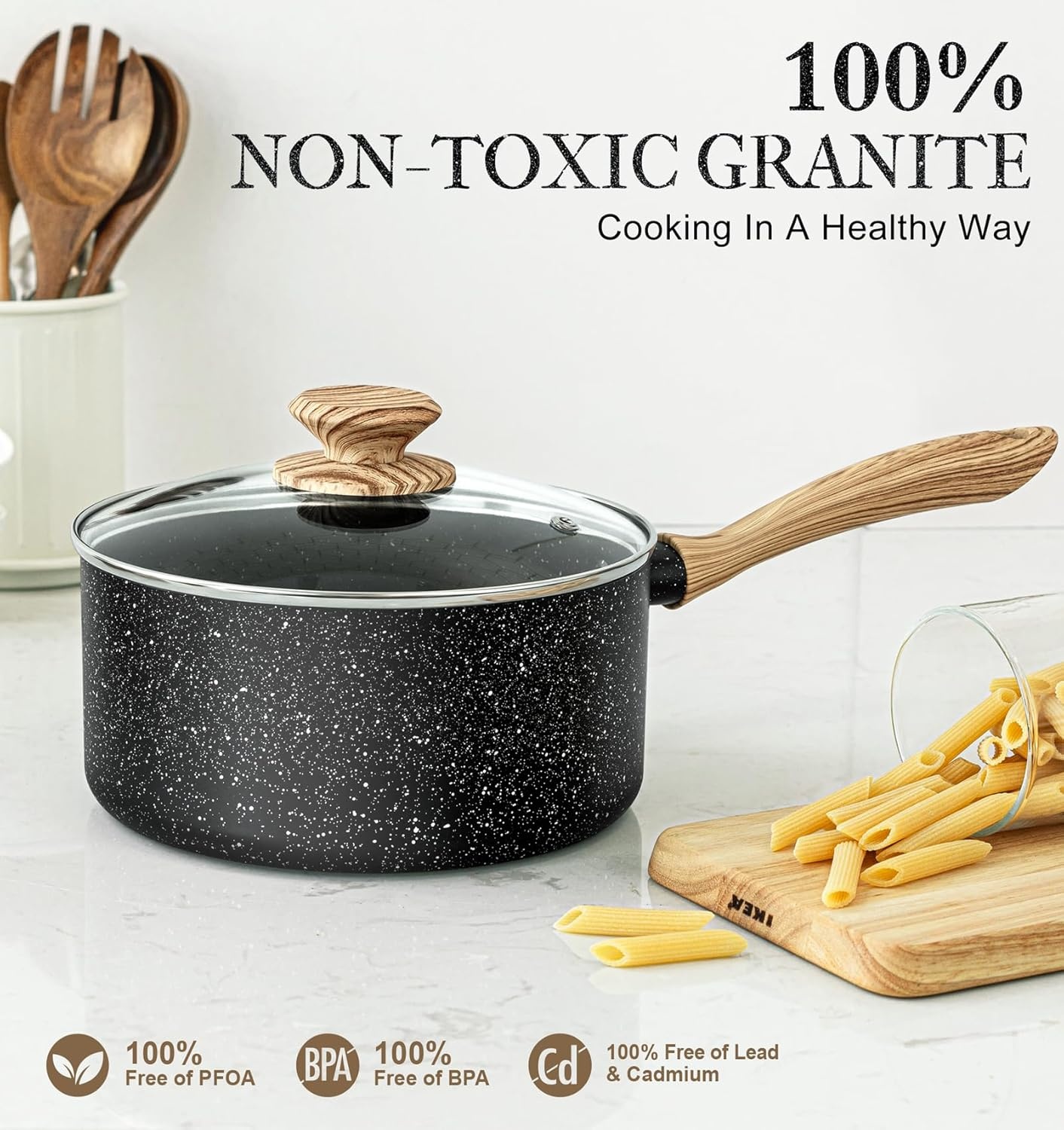 image:imageMICHELANGELO Saucepan Set with Lid Nonstick Sauce Pan Sets with Granite Coatings NonToxic Sauce Pot Sets of 3 Induction Compatible 1Qt 2Qt amp 3Qt WhiteBlack