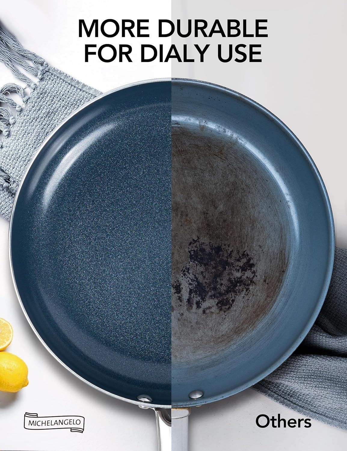 image:imageMICHELANGELO Small Frying Pan 8 Inch Nonstick Frying Pan with Lid NonToxic Omelette Pan with Stainless Handle Nonstick Skillet BlueCeramic10 Inch