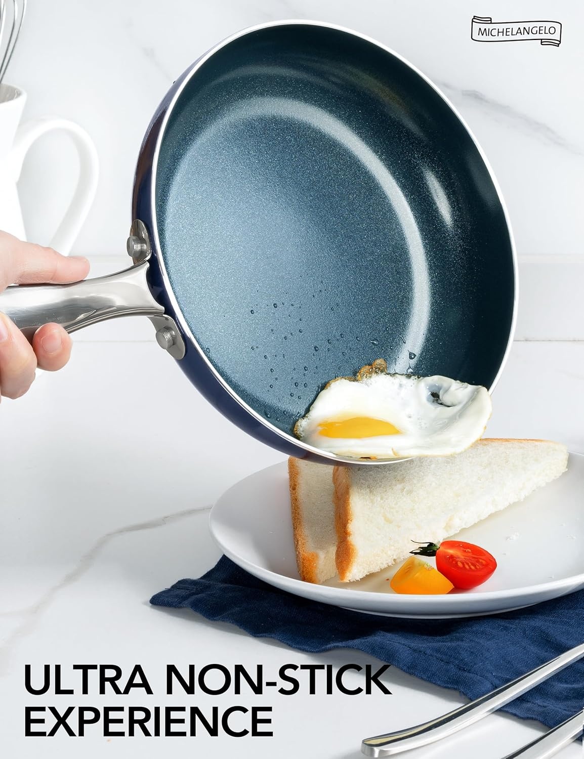 image:imageMICHELANGELO Small Frying Pan 8 Inch Nonstick Frying Pan with Lid NonToxic Omelette Pan with Stainless Handle Nonstick Skillet BlueCeramic8 Inch