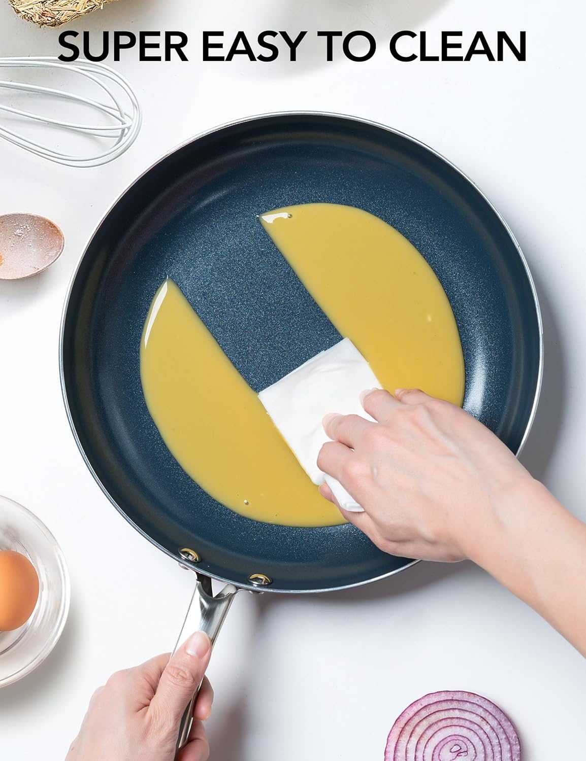 image:imageMICHELANGELO Small Frying Pan 8 Inch Nonstick Frying Pan with Lid NonToxic Omelette Pan with Stainless Handle Nonstick Skillet BlueCeramic8 Inch