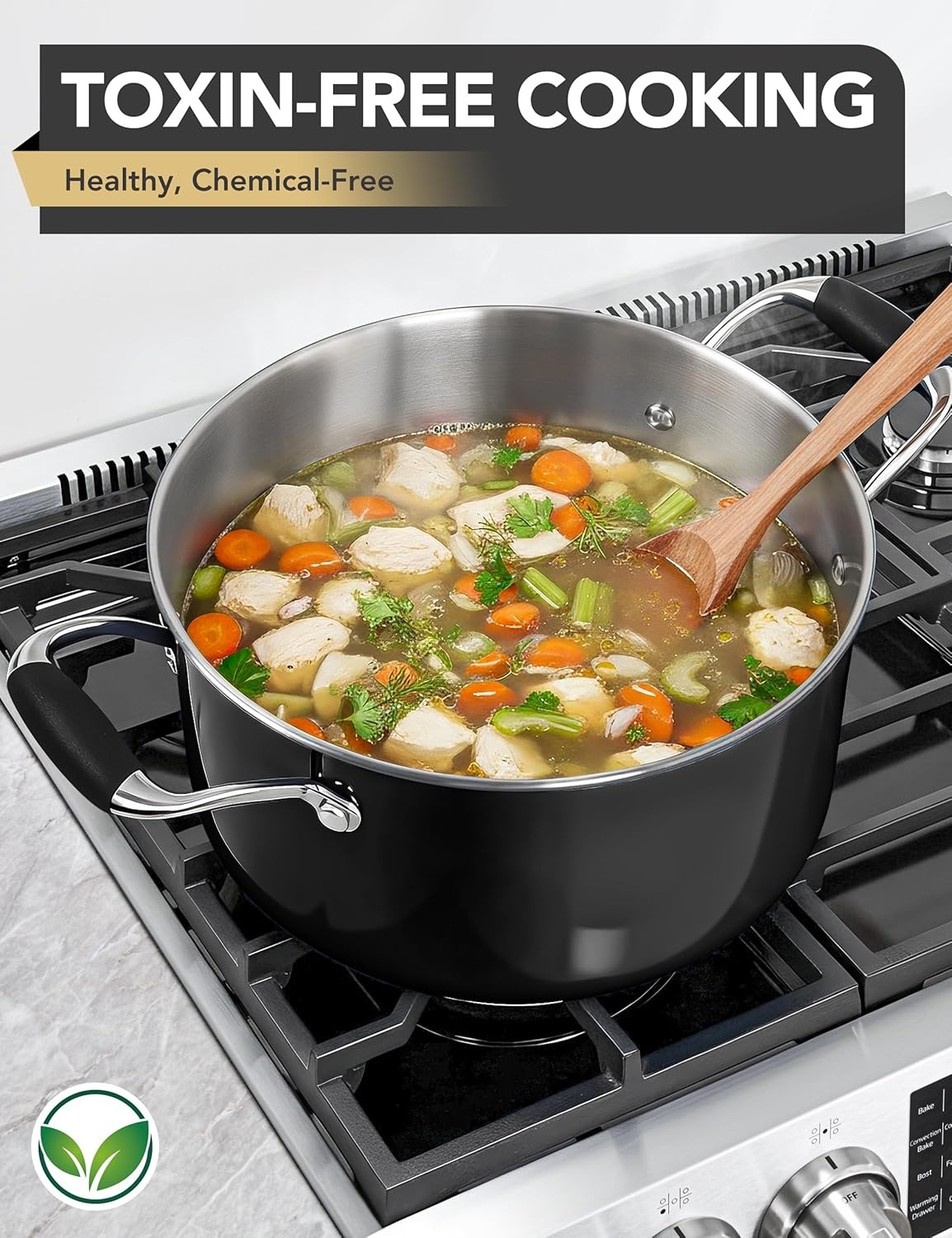 image:imageMICHELANGELO Stainless Steel Cooking Pot 6 Quart Soup Pot with Lid NonToxic Stockpot Induction Compatible Oven amp Dishwasher Safe Black ExteriorBlack