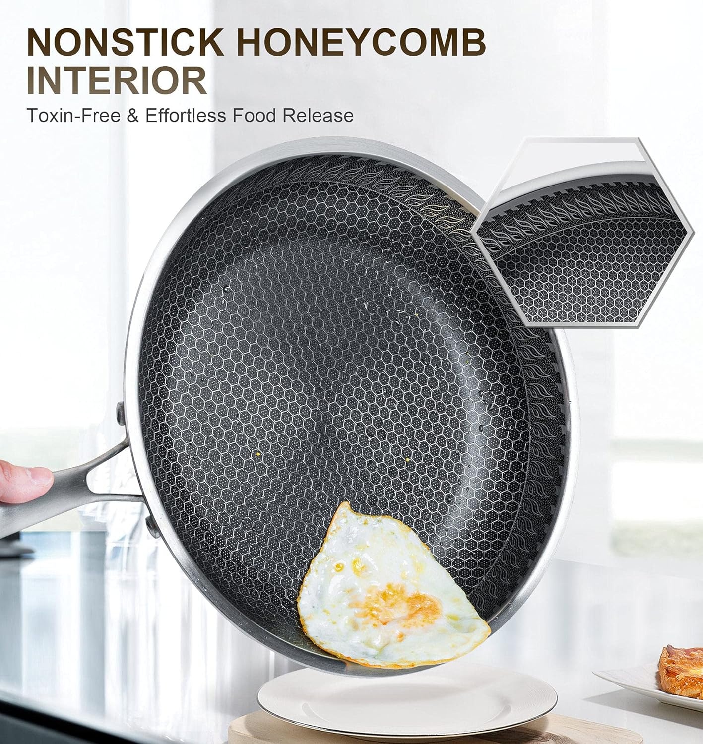 image:imageMICHELANGELO Stainless Steel Frying Pan Set with Lids 95 amp 11 Inch Frying Pans Nonstick Stainless Steel Fry Pan Set Honeycomb Pans for Cooking Skillet with Lid Induction Compatible9511Inch