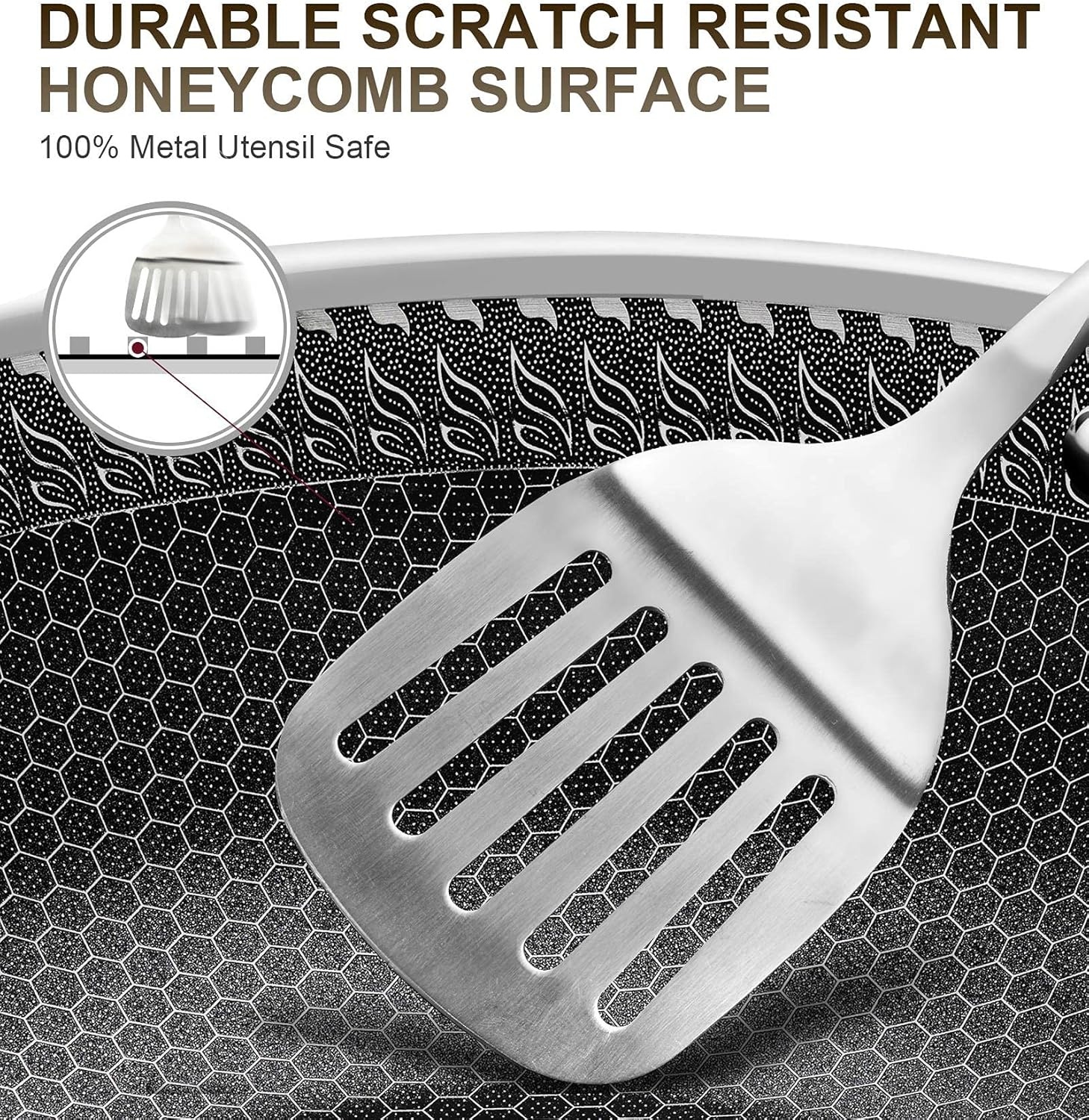 image:imageMICHELANGELO Stainless Steel Frying Pan Set with Lids 95 amp 11 Inch Frying Pans Nonstick Stainless Steel Fry Pan Set Honeycomb Pans for Cooking Skillet with Lid Induction Compatible9511Inch