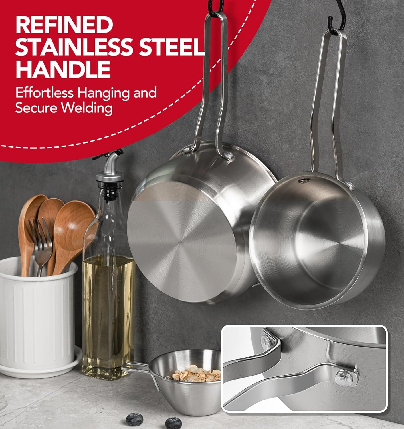 image:imageMICHELANGELO Stainless Steel Pots Set 1QT amp 2QT amp 3QT Stainless Steel Sauce Pan with Lid Induction Saucepan Set Small Pots for Cooking 6 Pcs123qt