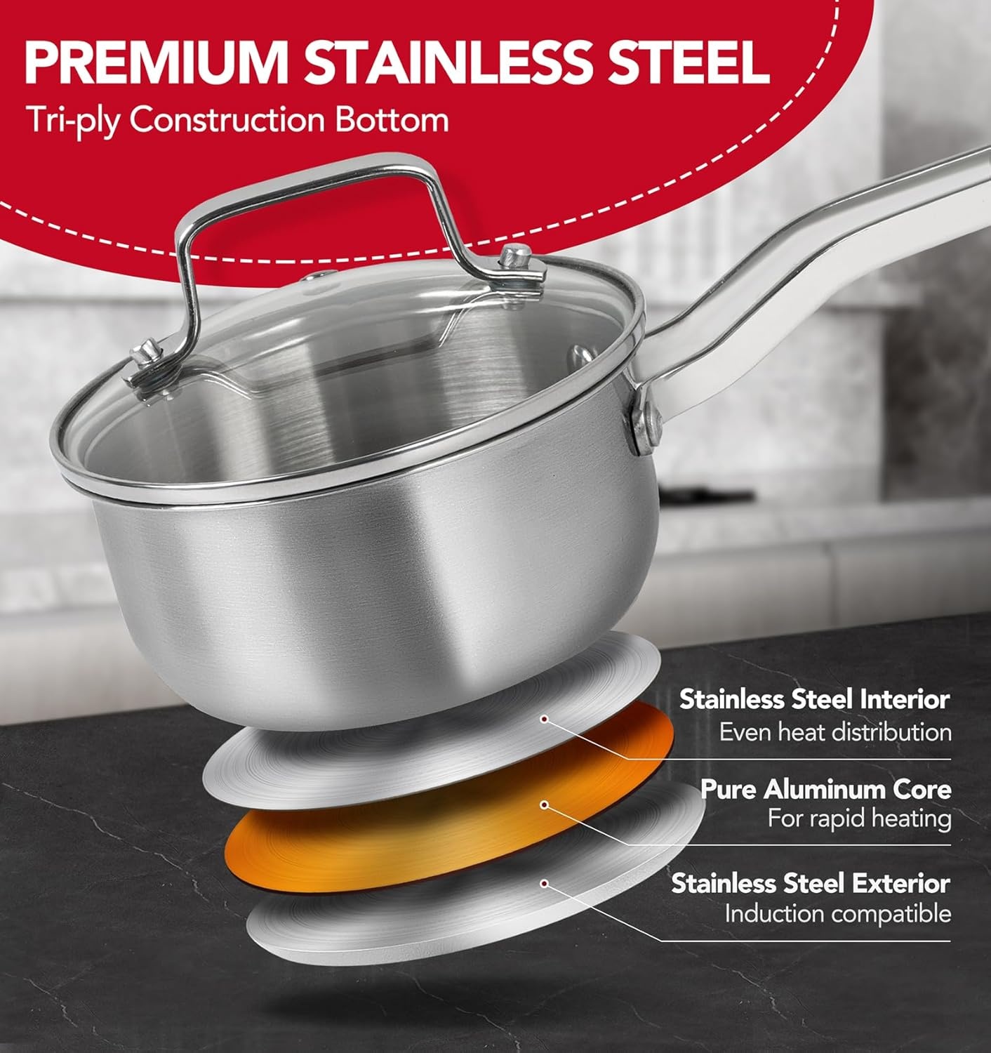 image:imageMICHELANGELO Stainless Steel Pots Set 1QT amp 2QT amp 3QT Stainless Steel Sauce Pan with Lid Induction Saucepan Set Small Pots for Cooking 6 Pcs123qt
