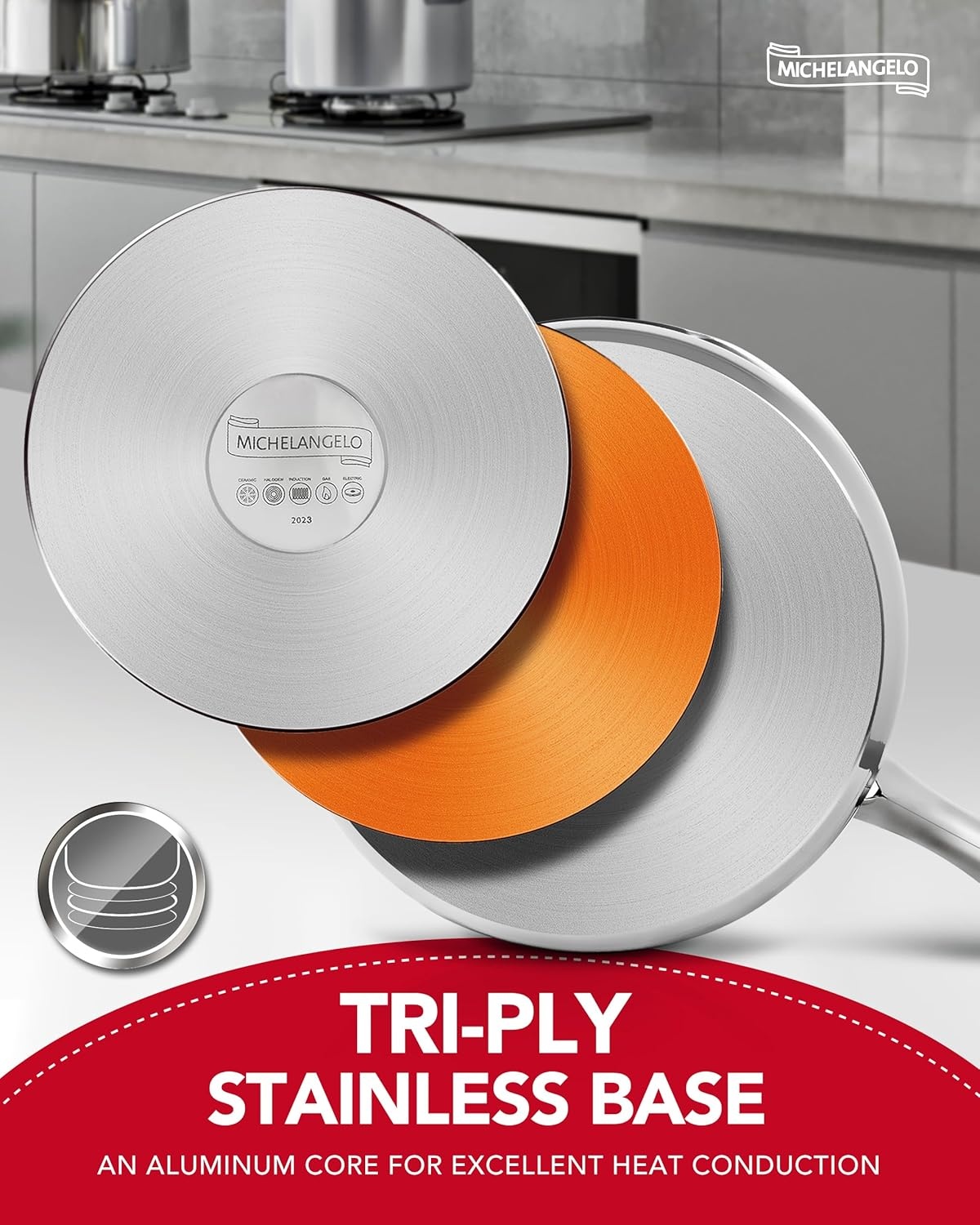 image:imageMICHELANGELO Stainless Steel Sauce Pan Set 1 2 3 Qt Saucepans with Lids Small Stainless Steel Pots for Cooking Induction Compatible Dishwasher amp Oven Safe25 Quart