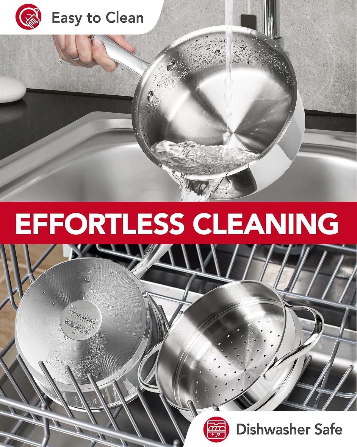 image:imageMICHELANGELO Stainless Steel Sauce Pan Set 1 2 3 Qt Saucepans with Lids Small Stainless Steel Pots for Cooking Induction Compatible Dishwasher amp Oven Safe25 Quart