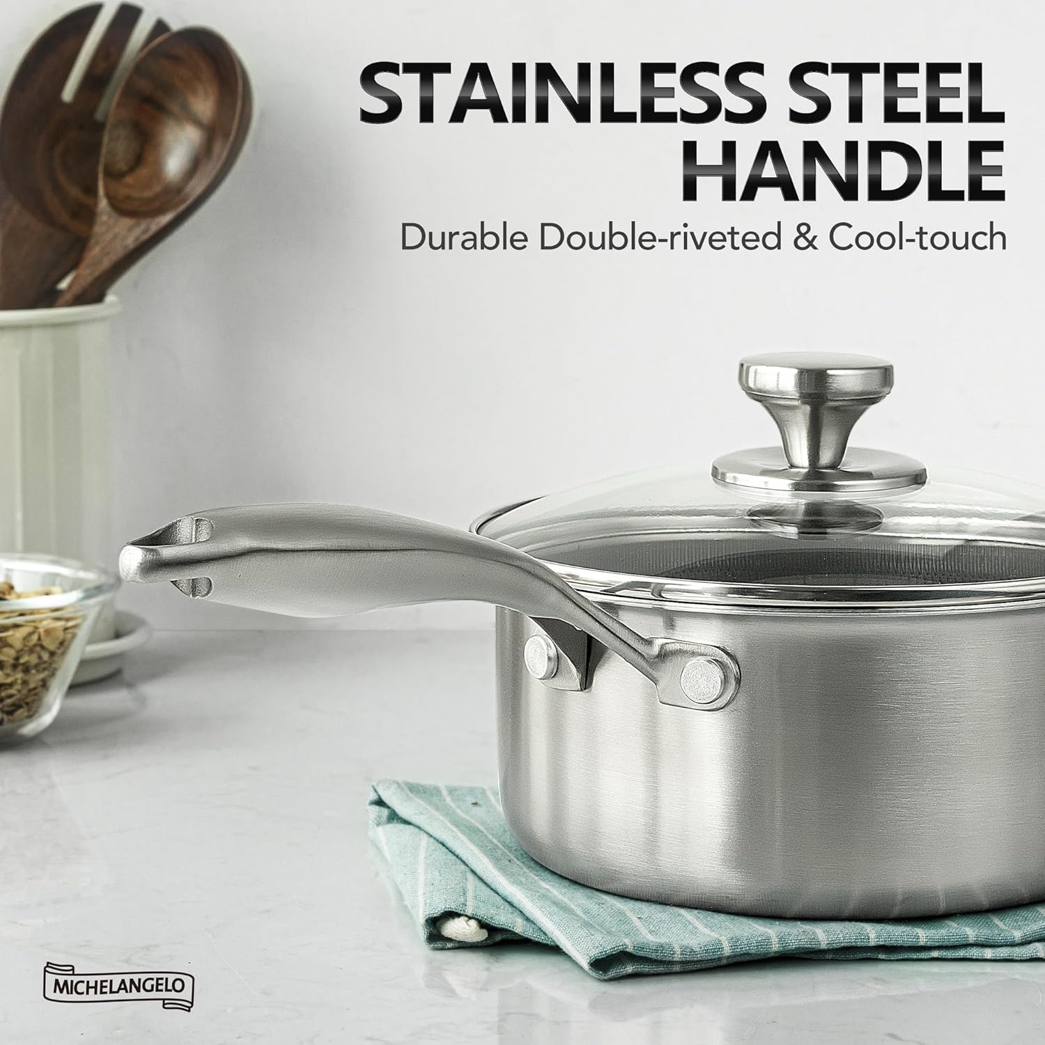 image:imageMICHELANGELO Stainless Steel Saucepan Set 1QT amp 2QT Frying Pan with Lid 10 amp 12 Inch Stainless Steel Pans with Honeycomb Coating