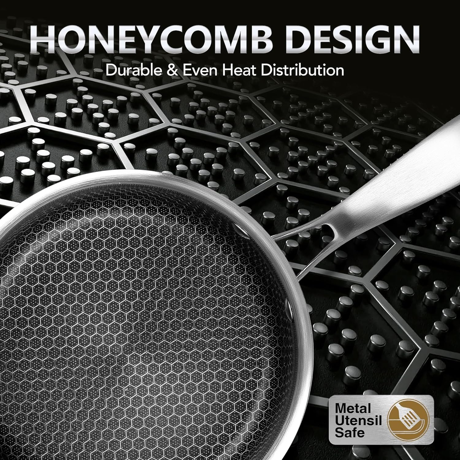 image:imageMICHELANGELO Stainless Steel Saucepan Set 1QT amp 2QT amp 3QT 10 amp 12 Inch Stainless Steel Pans with Honeycomb Coating