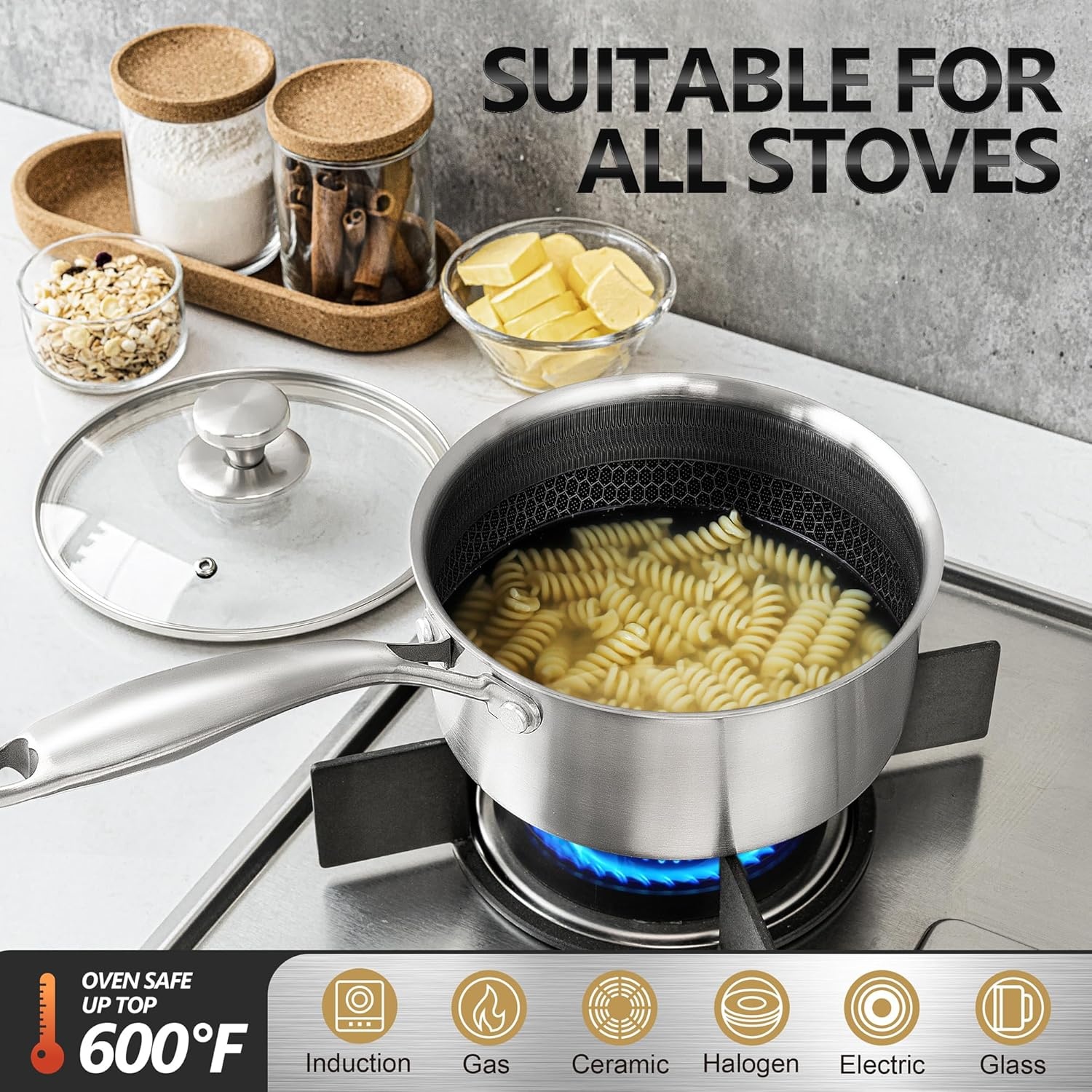 image:imageMICHELANGELO Stainless Steel Saucepan Set 1QT amp 2QT amp 3QT Premium Triple Ply Sauce Pan with LidTriply Stainless Steel Saute Pan 6 Quart