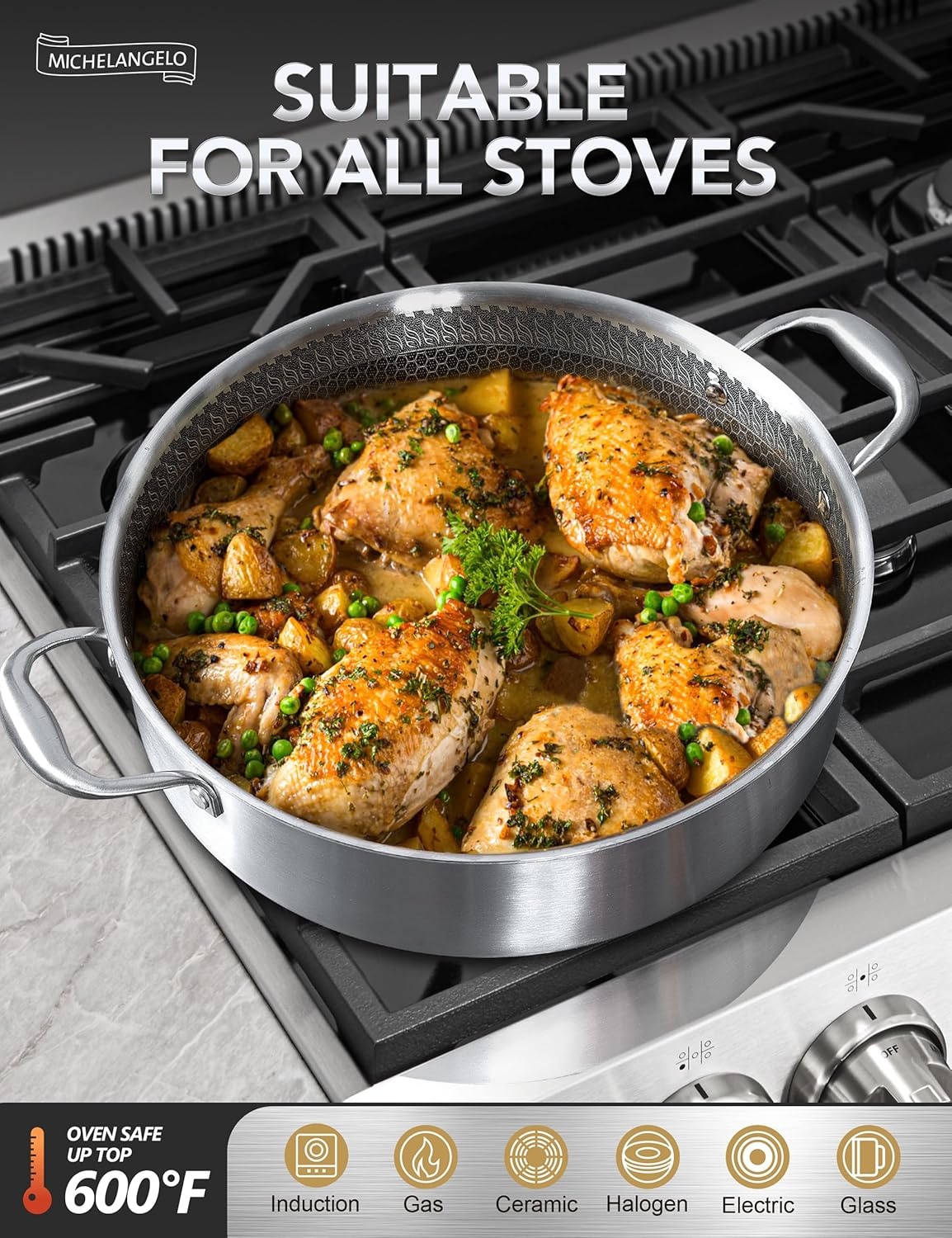 image:imageMICHELANGELO Stainless Steel Saucepan Set 1QT amp 2QT amp 3QT Premium Triple Ply Sauce Pan with LidTriply Stainless Steel Saute Pan 6 Quart
